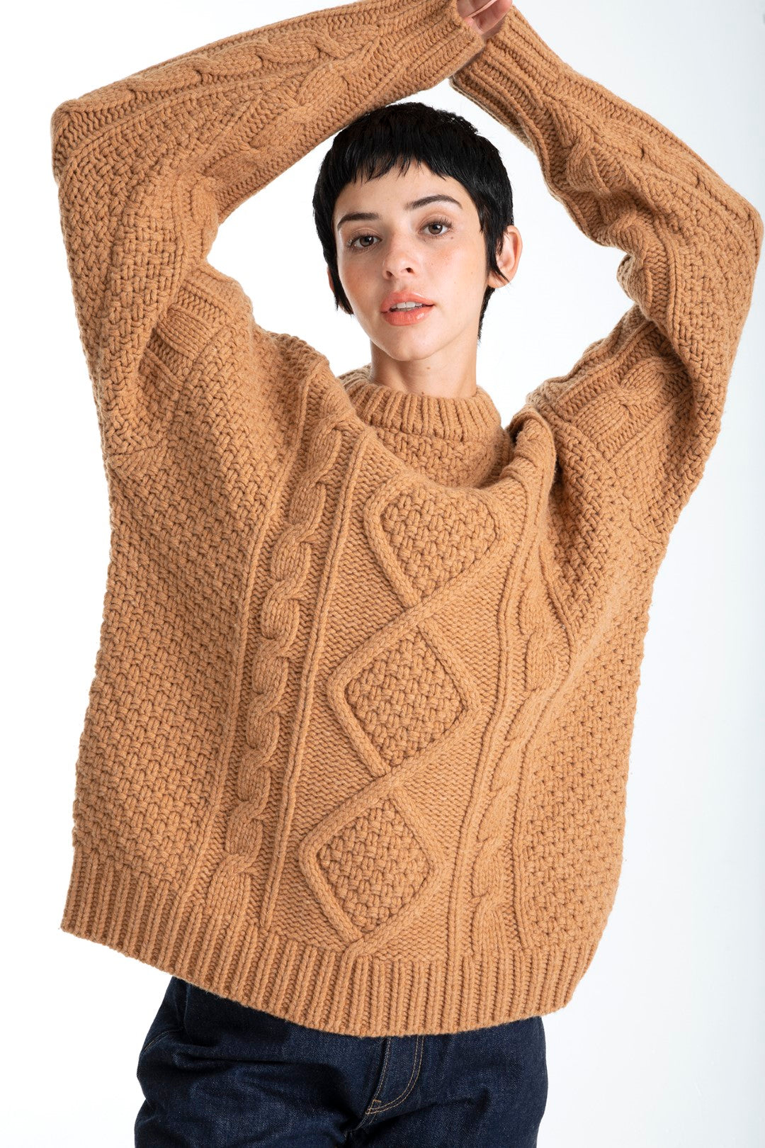 Unisex Cable Knit Sweater Light Brown