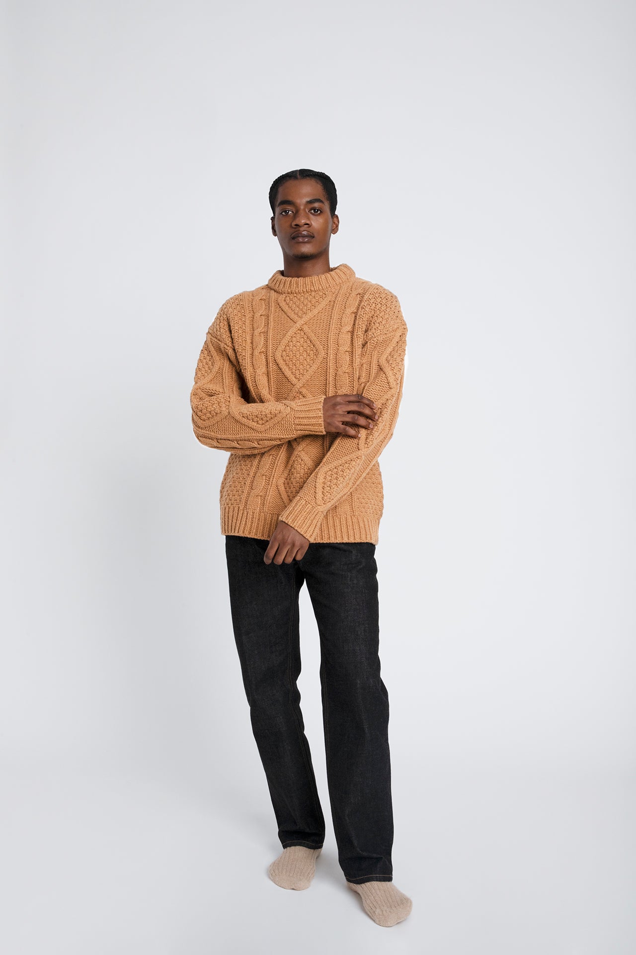 Unisex Cable Knit Sweater Light Brown