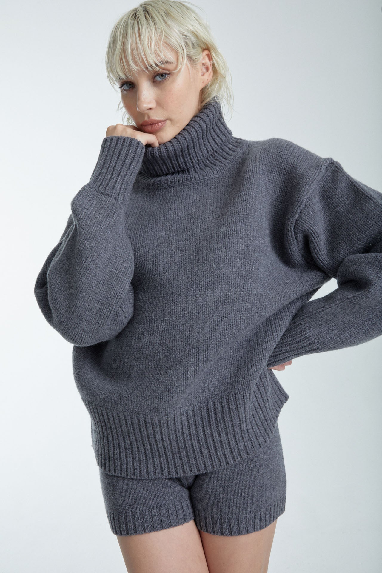 Turtle Neck Knit Sweater Gray