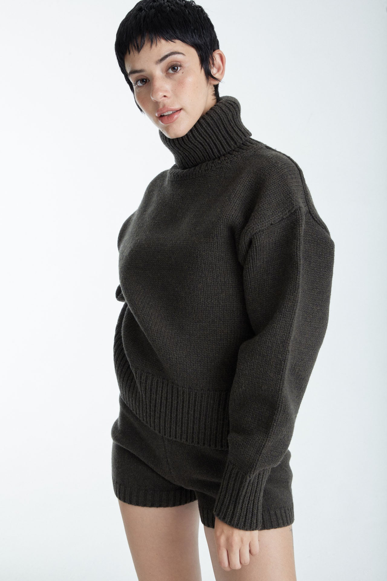 Turtle Neck Knit Sweater Olive