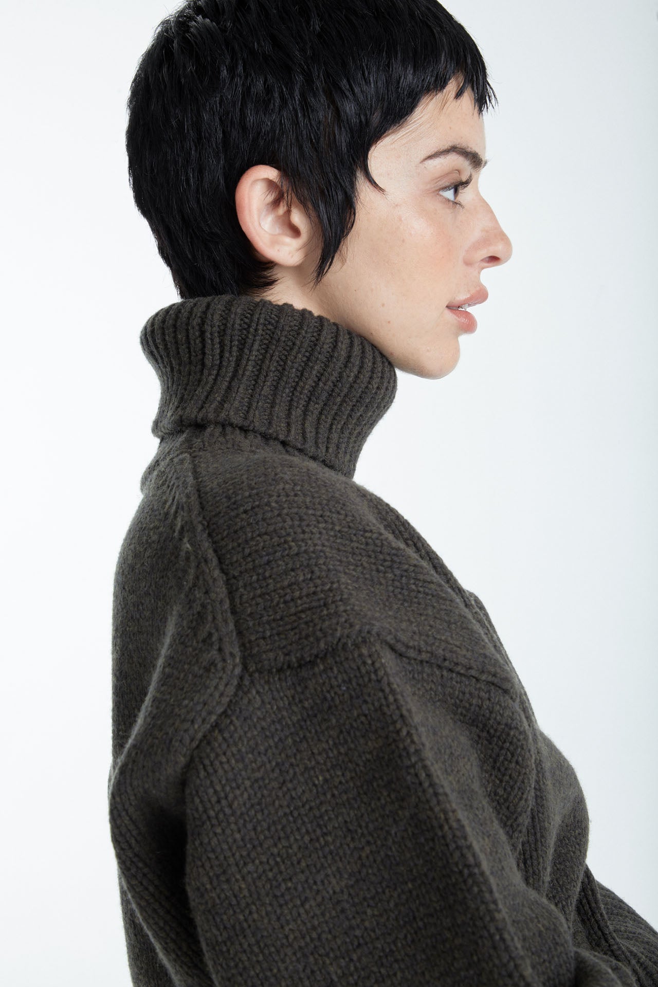 Turtle Neck Knit Sweater Olive