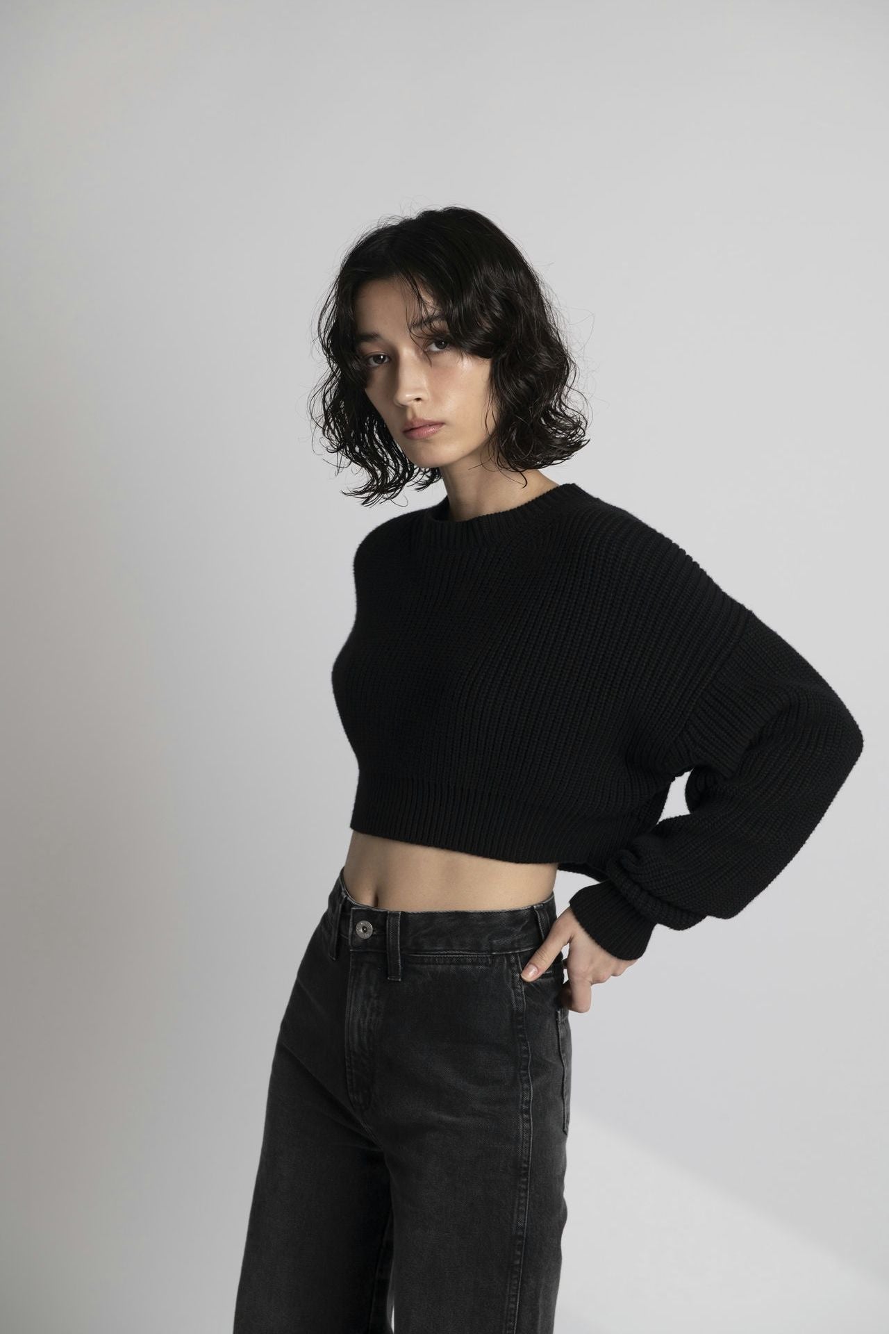 Organic Cotton Cropped Knit Black