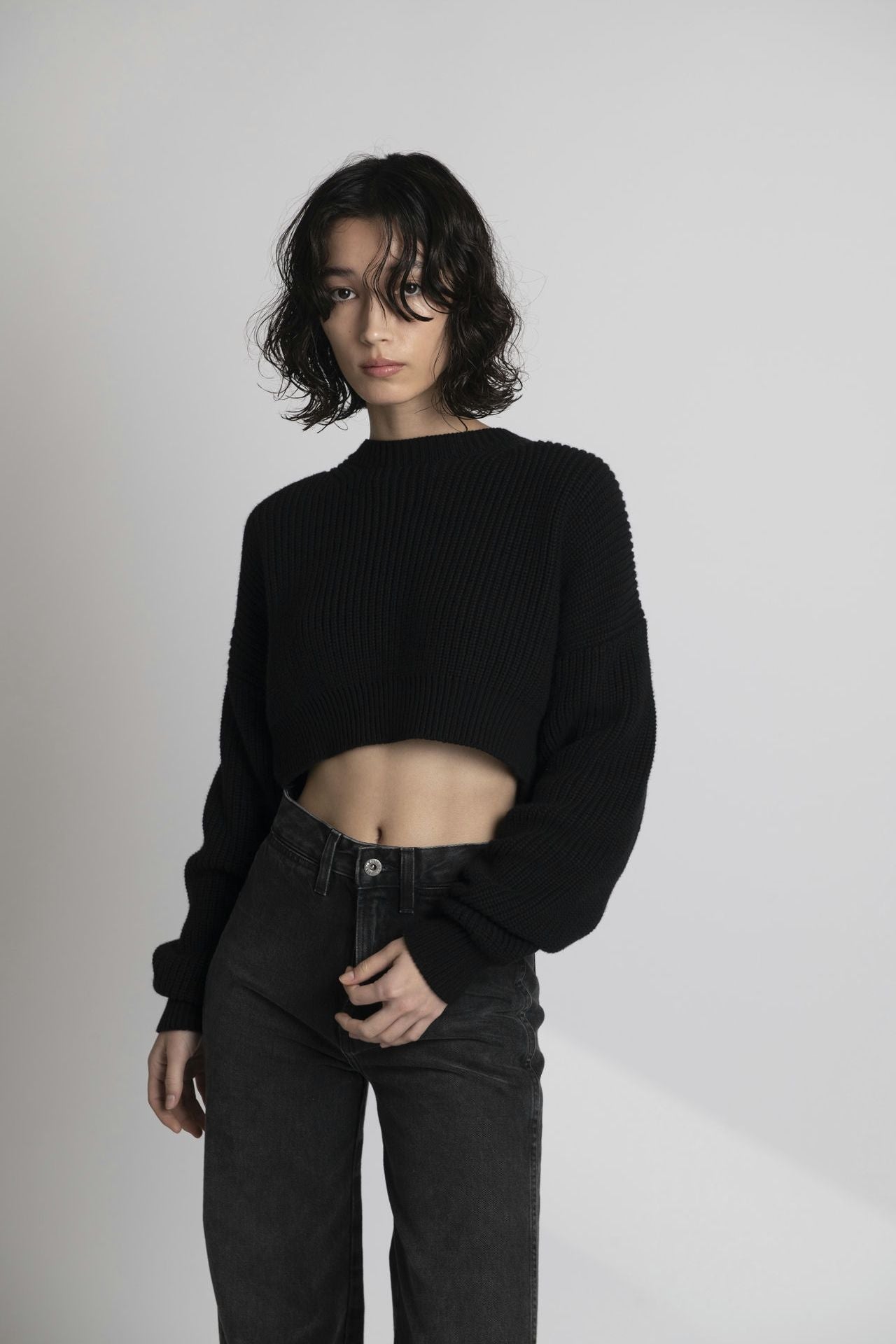 Organic Cotton Cropped Knit Black