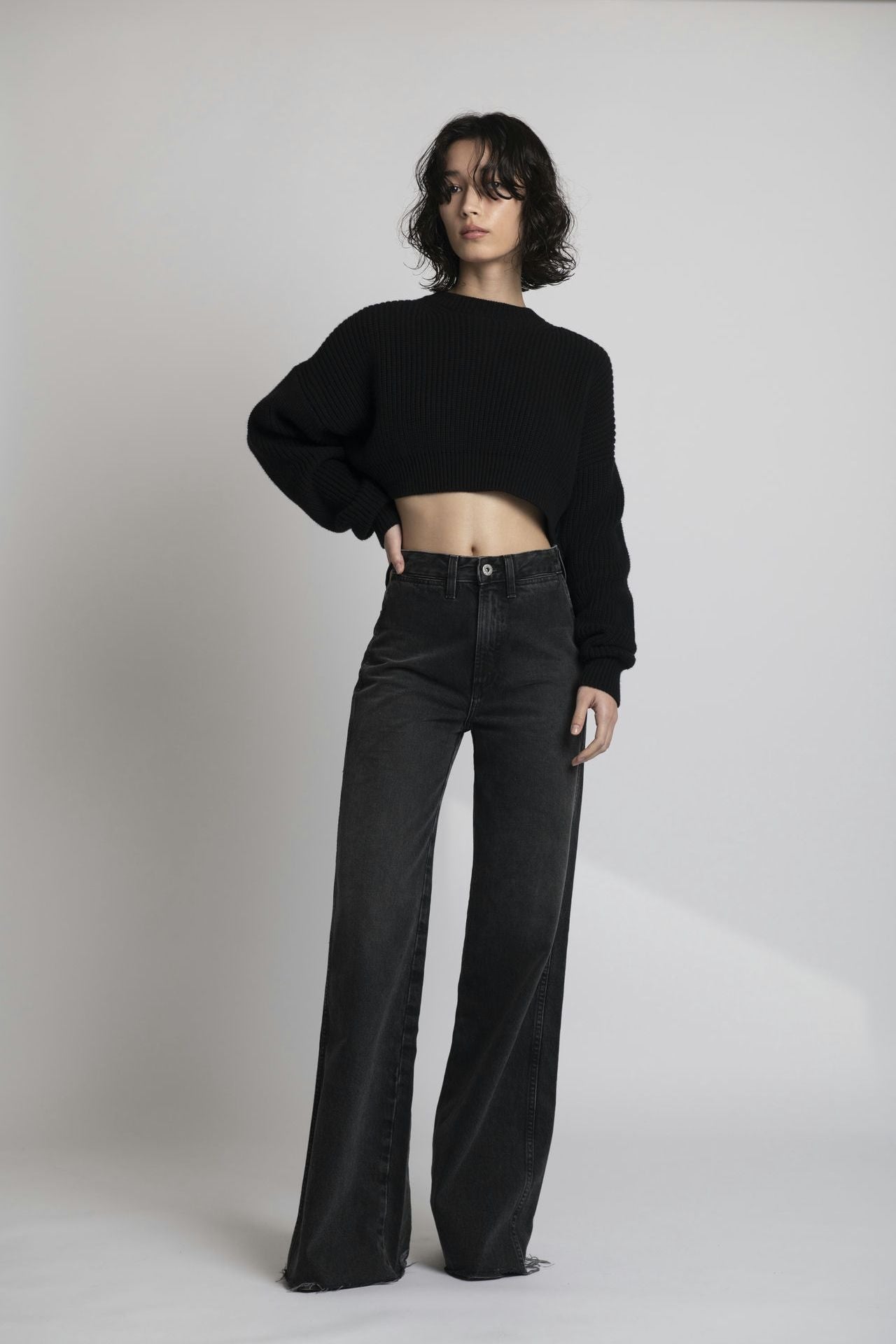 Organic Cotton Cropped Knit Black