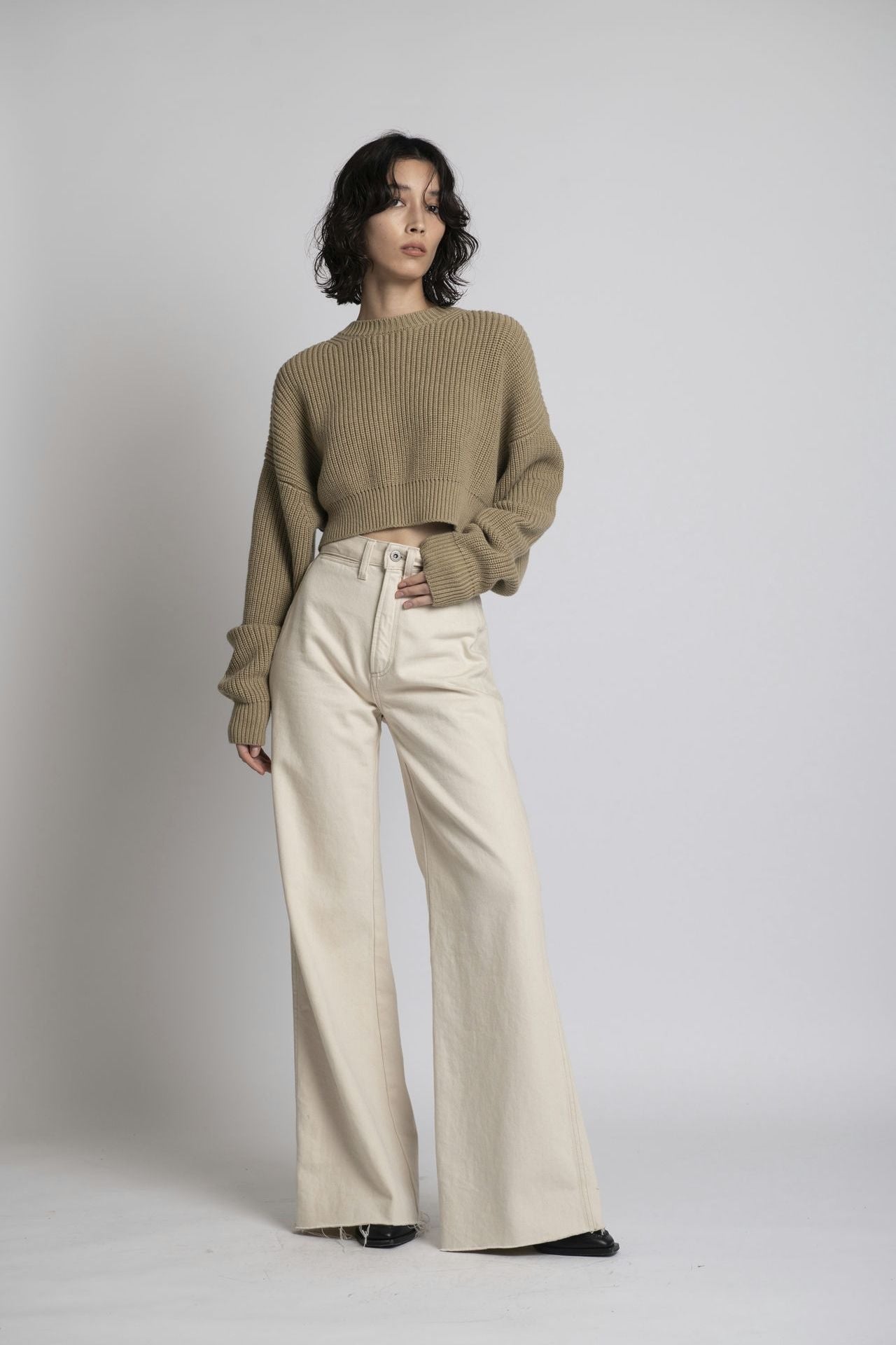 Organic Cotton Cropped Knit Olive