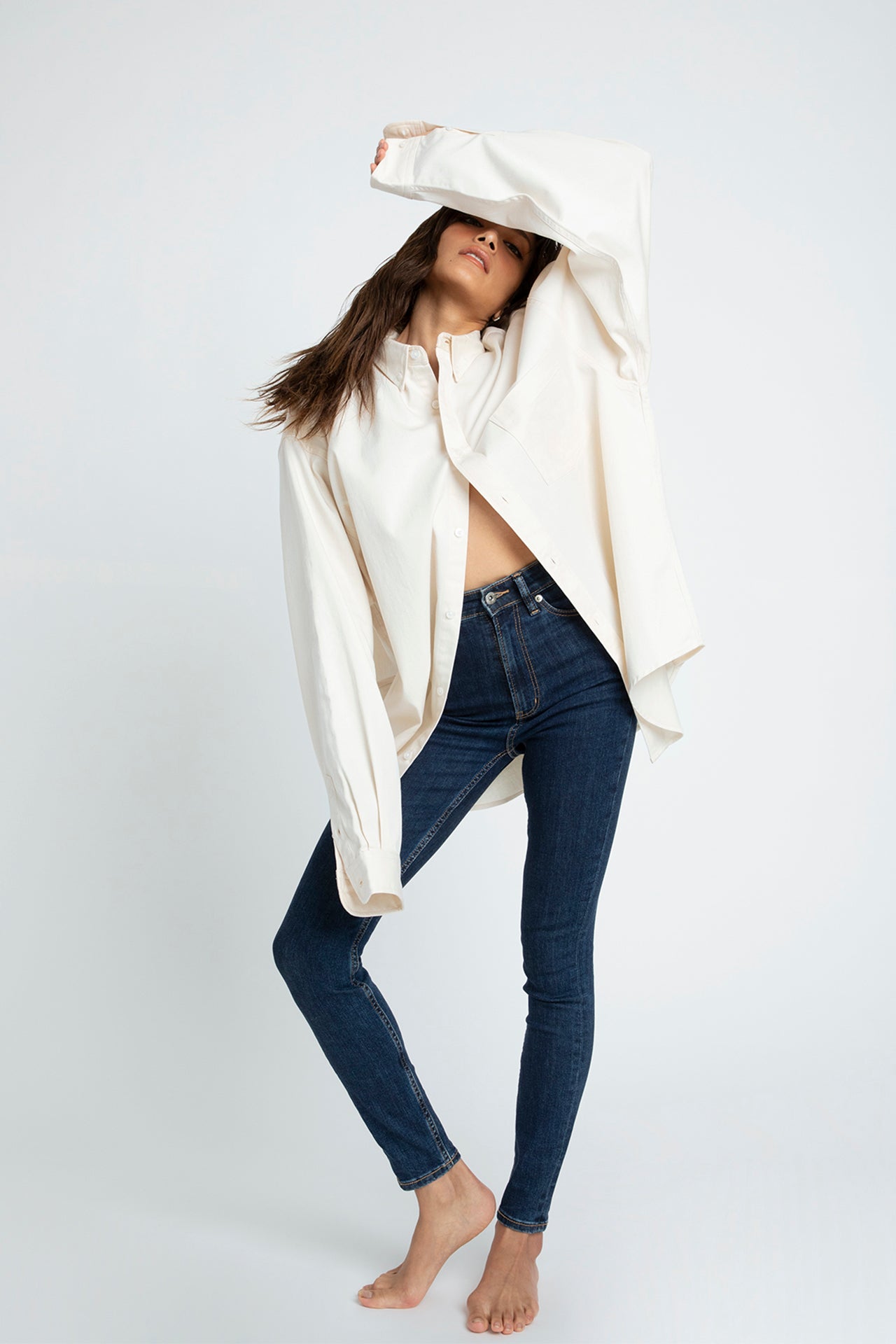 ECRU COTTON SHIRT - OVERSIZED FIT Model front