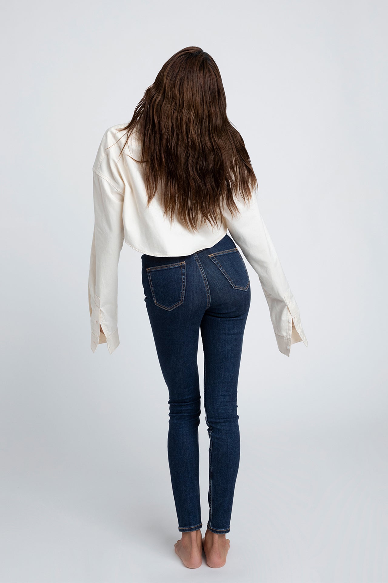 Ecru Cotton Shirt - Cropped Fit Model back