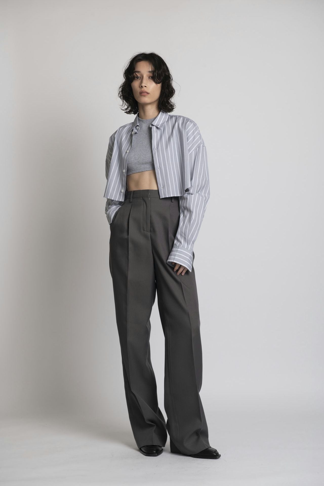 Cropped Shirt Grey Stripe