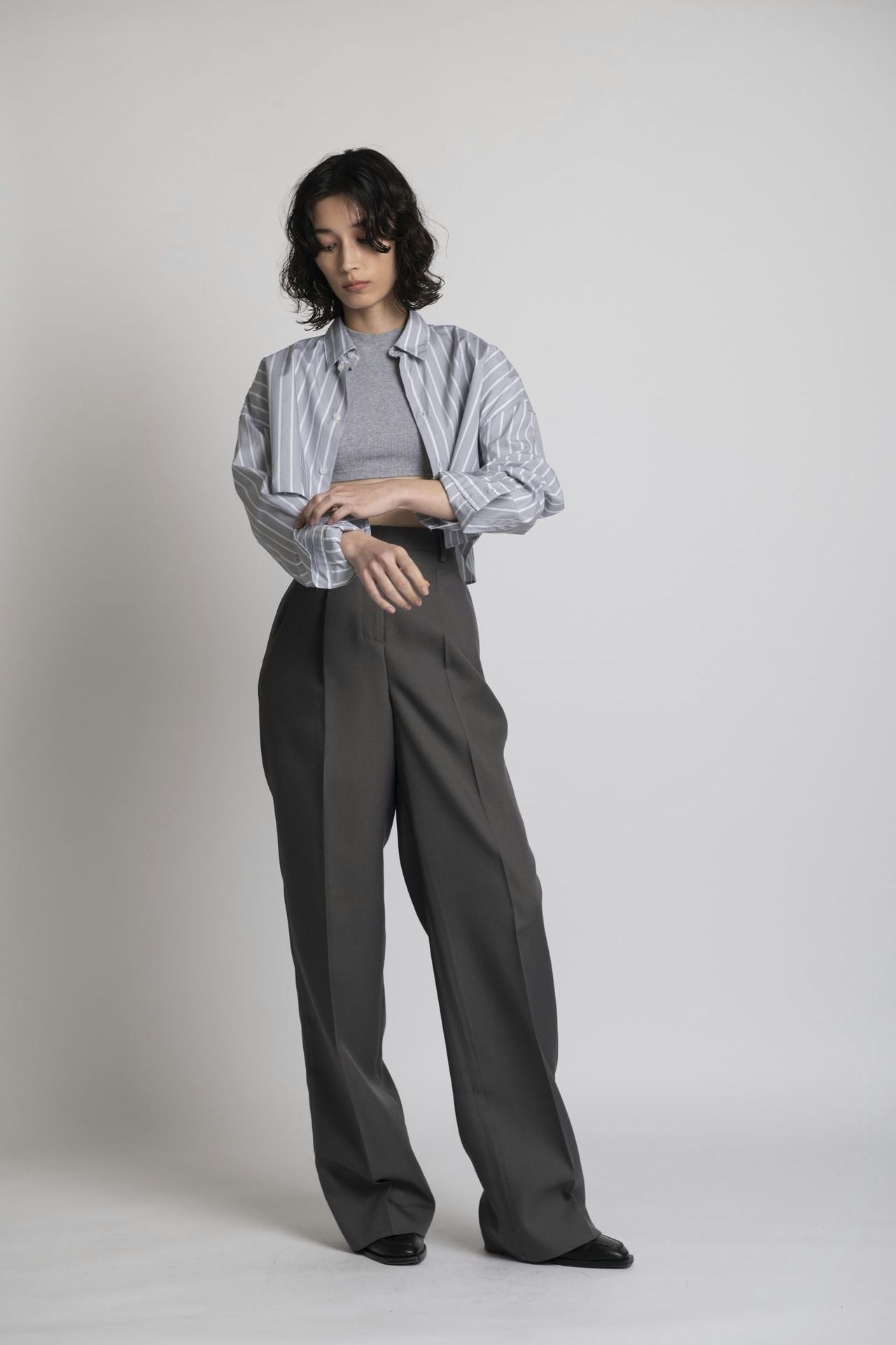 Cropped Shirt Grey Stripe