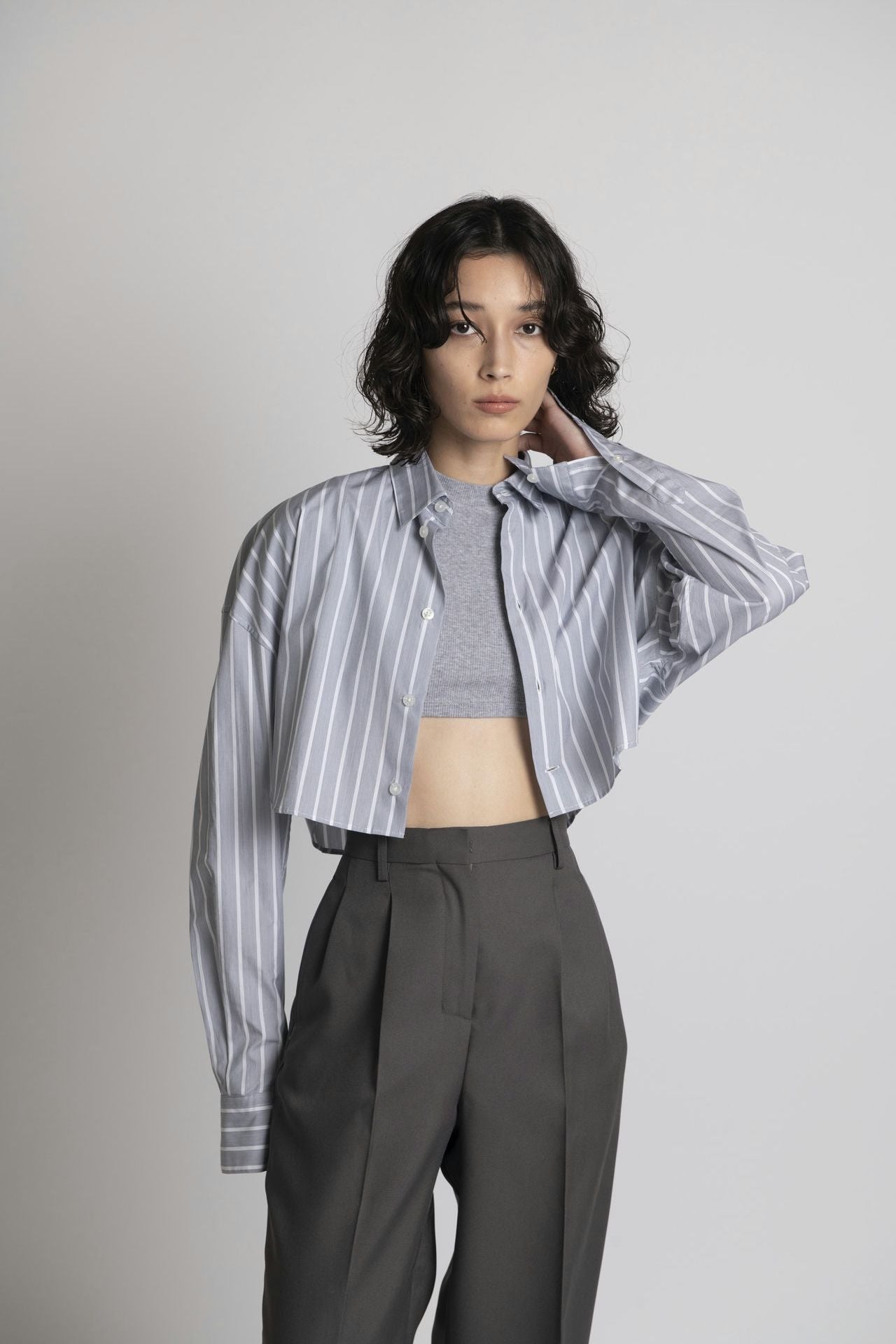 Cropped Shirt Grey Stripe