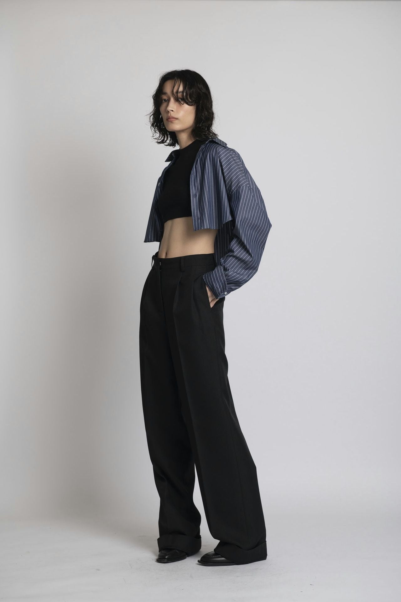 Cropped Shirt Navy Stripe