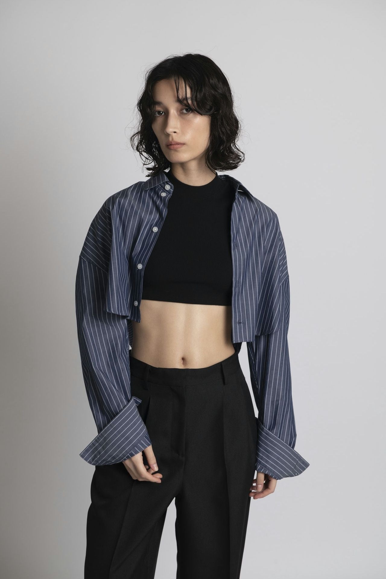 Cropped Shirt Navy Stripe