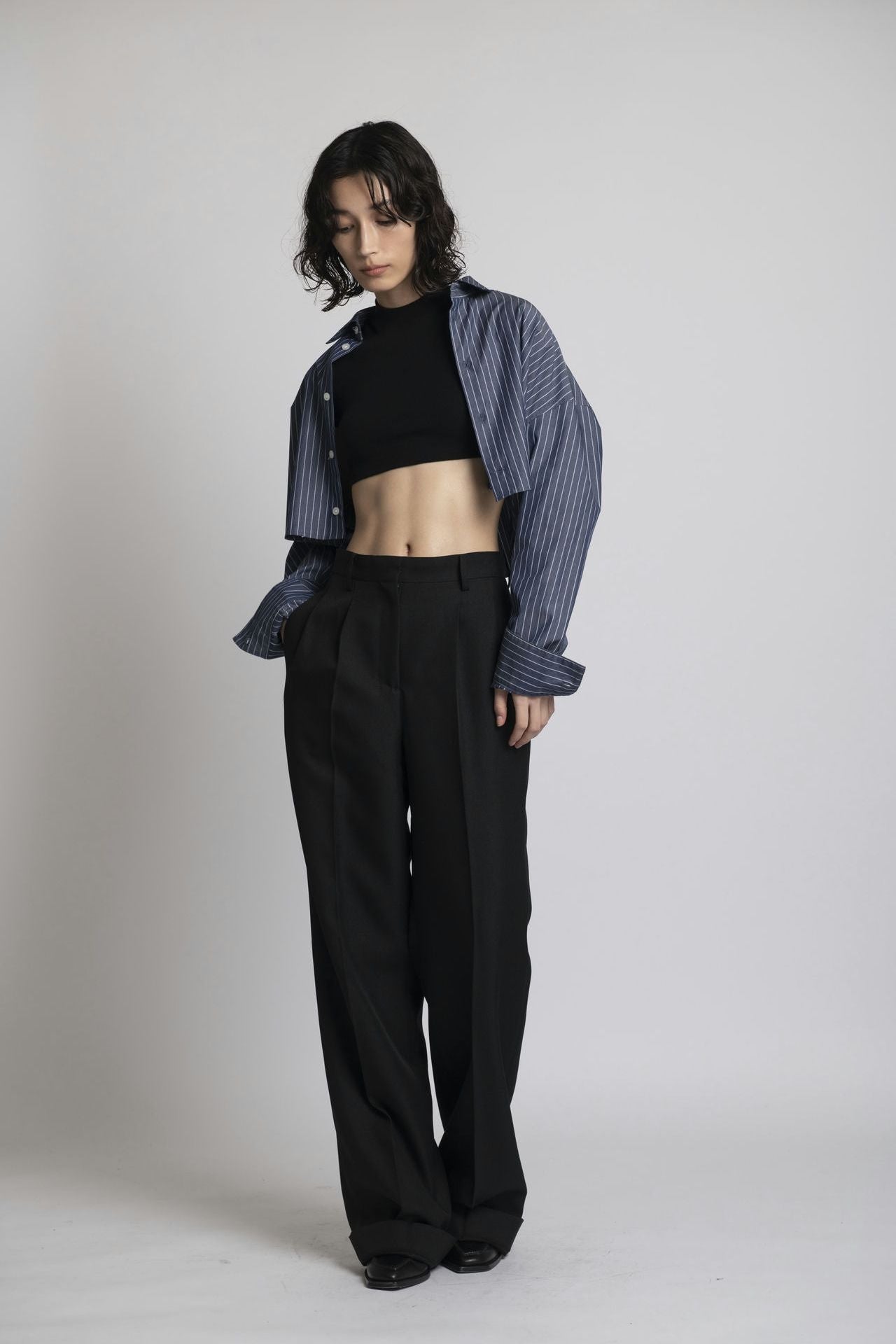 Cropped Shirt Navy Stripe