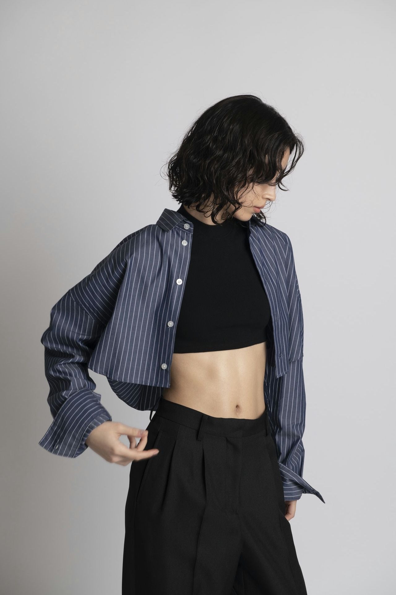Cropped Shirt Navy Stripe