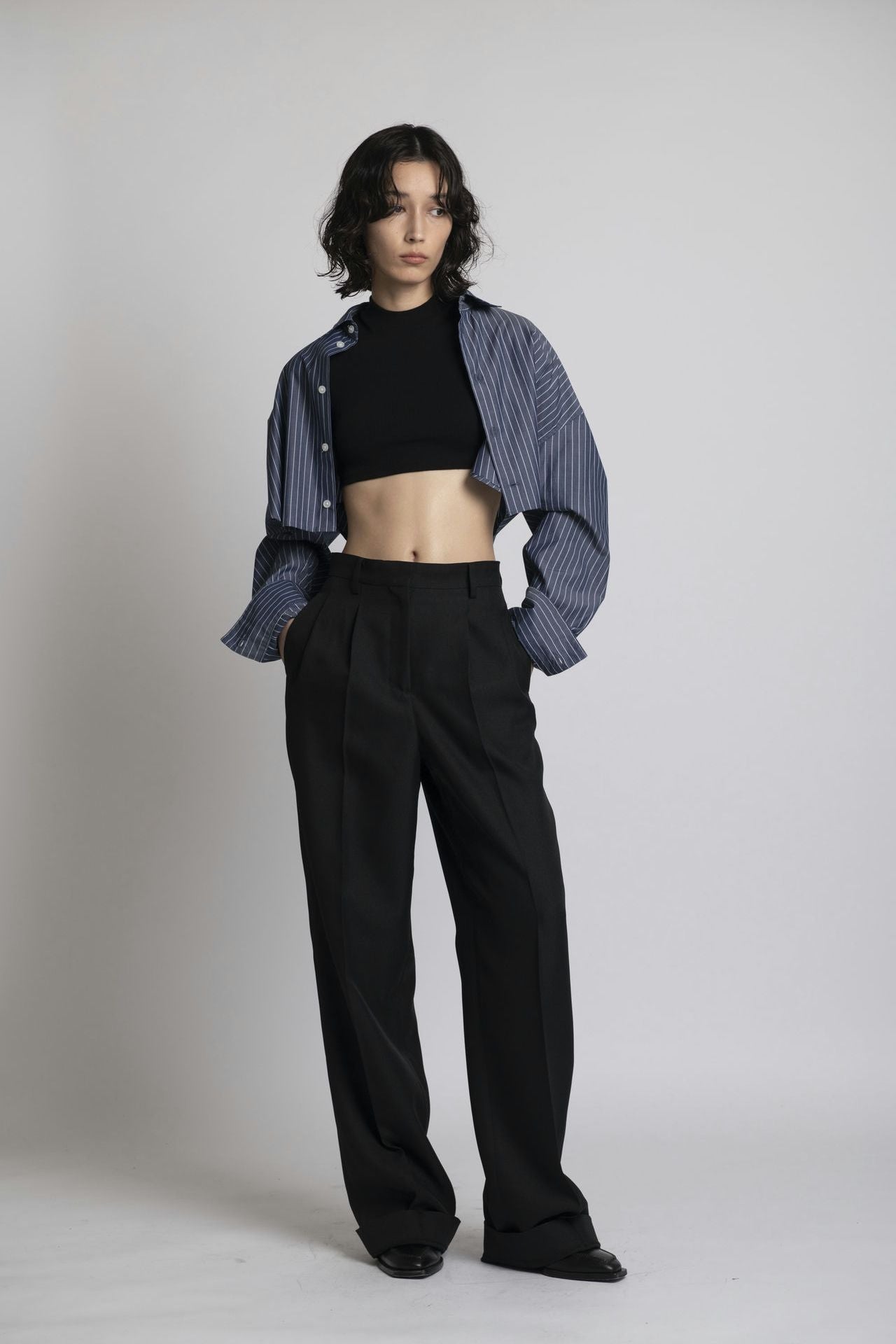 Cropped Shirt Navy Stripe