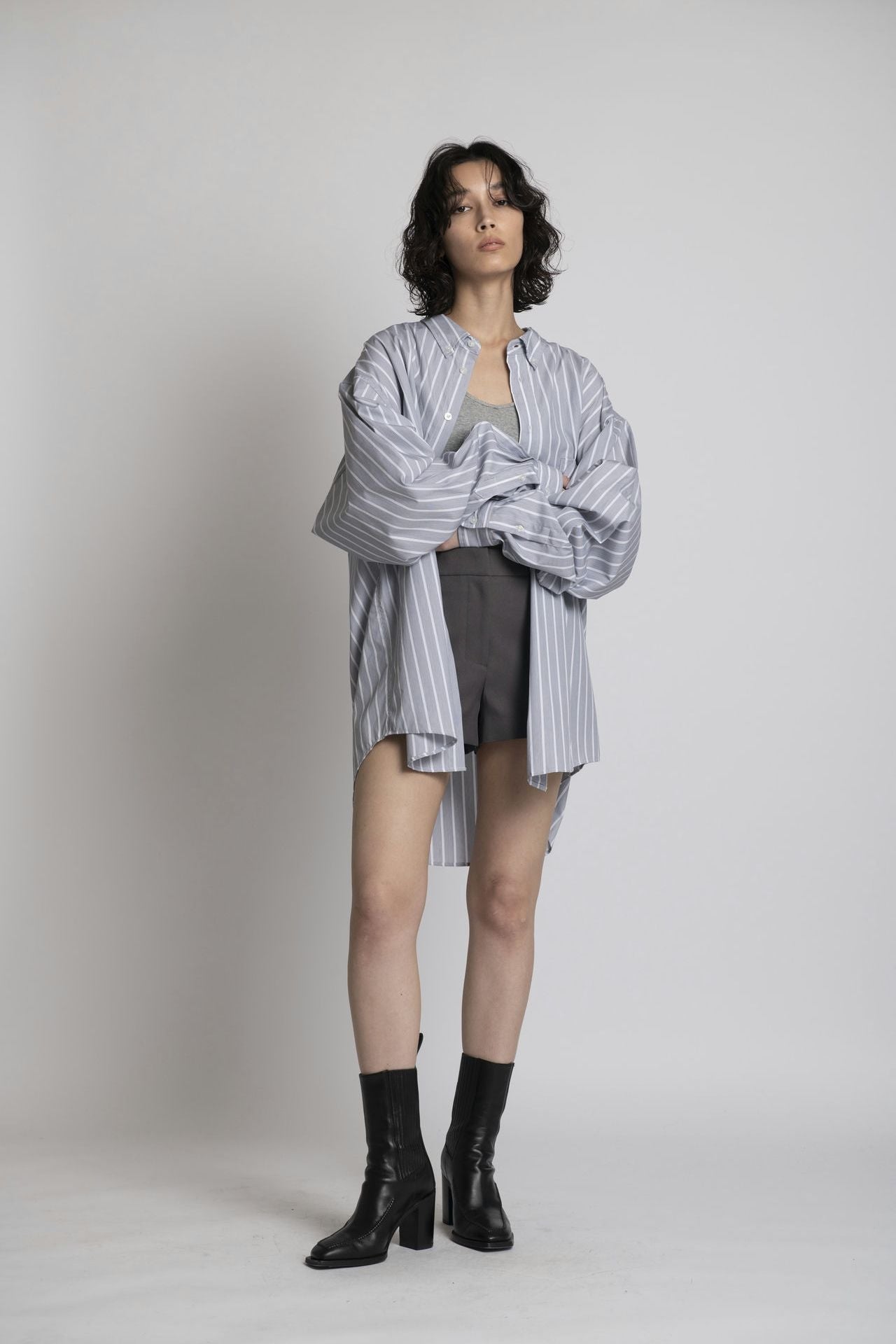 Striped Shirt - Unisex Oversized Fit Gray