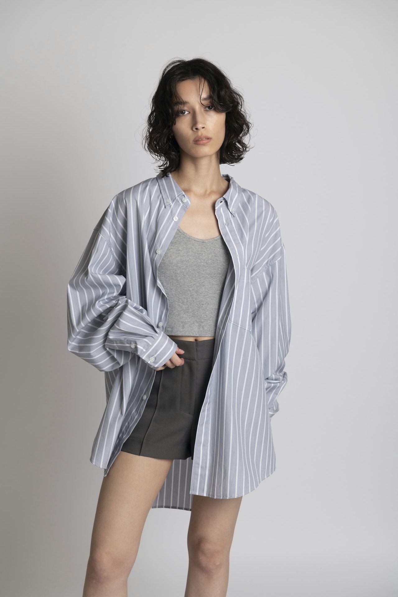 Striped Shirt - Unisex Oversized Fit Gray