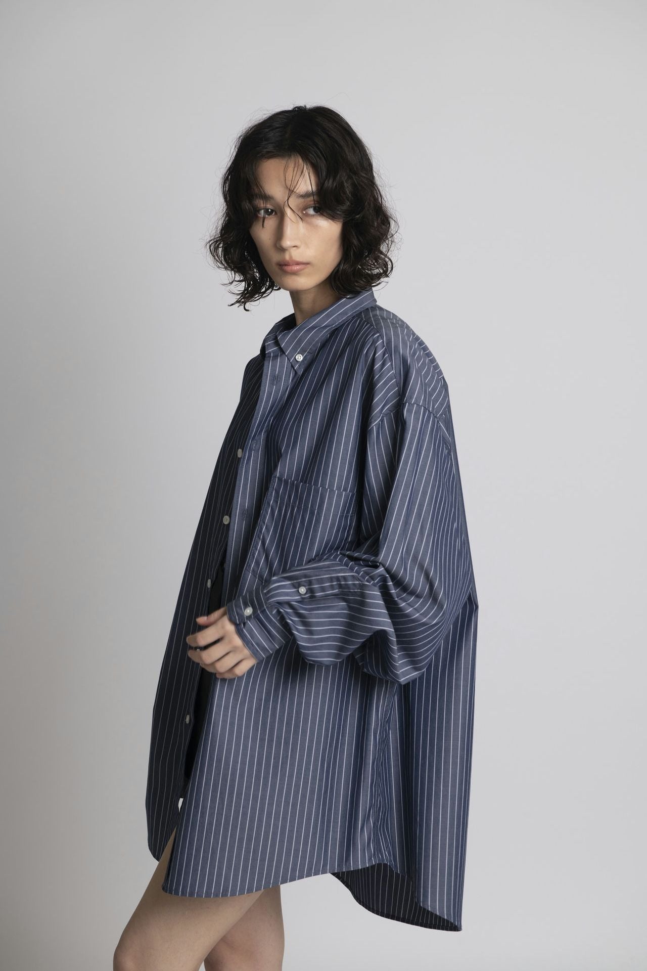 Striped Shirt - Unisex Oversized Fit Navy