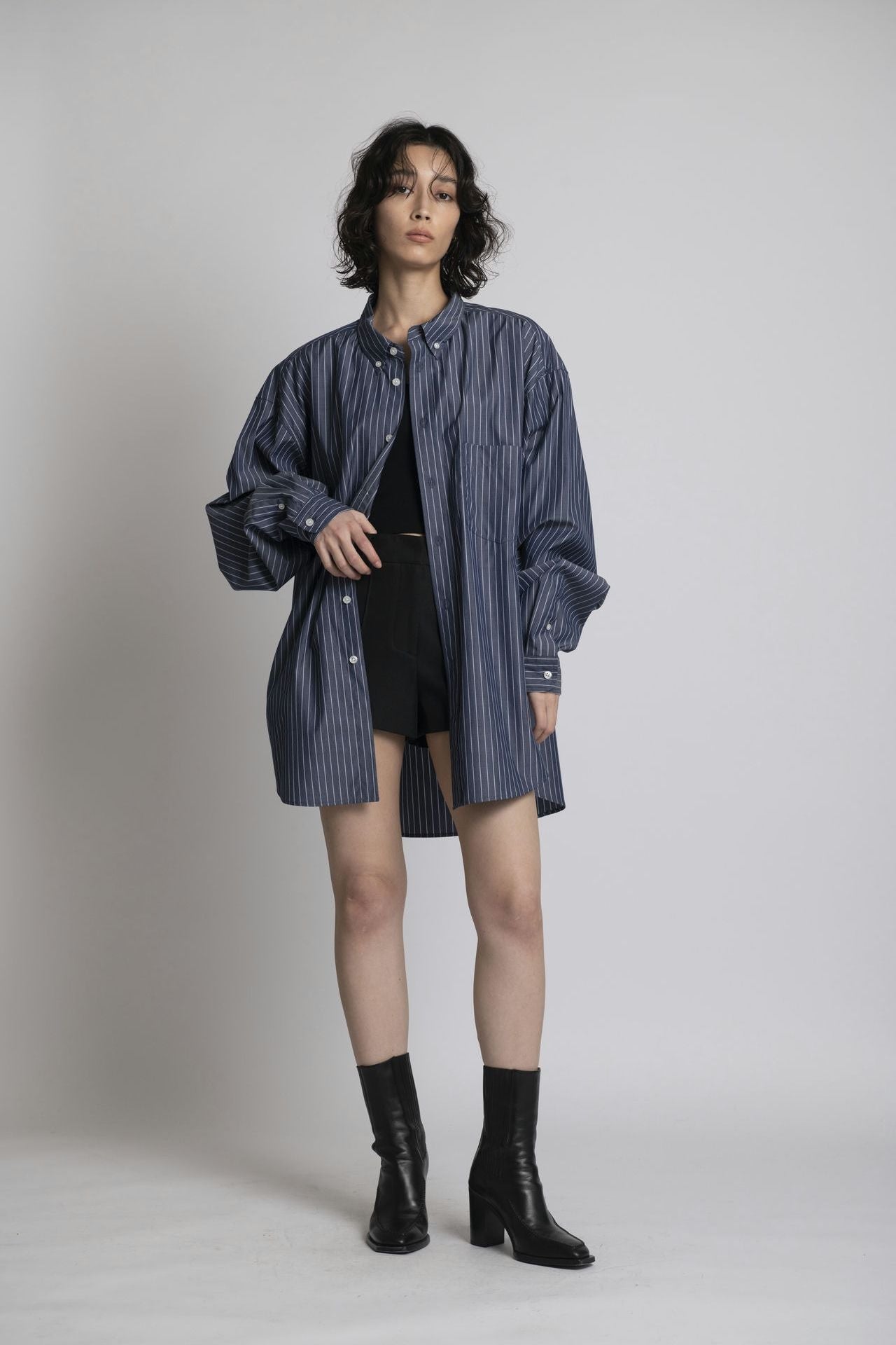Striped Shirt - Unisex Oversized Fit Navy