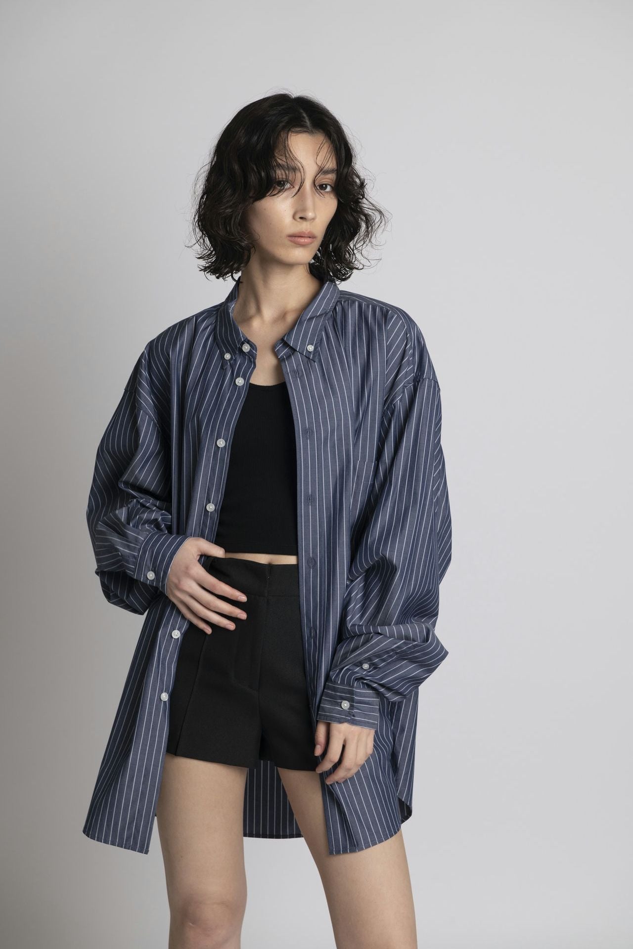 Striped Shirt - Unisex Oversized Fit Navy