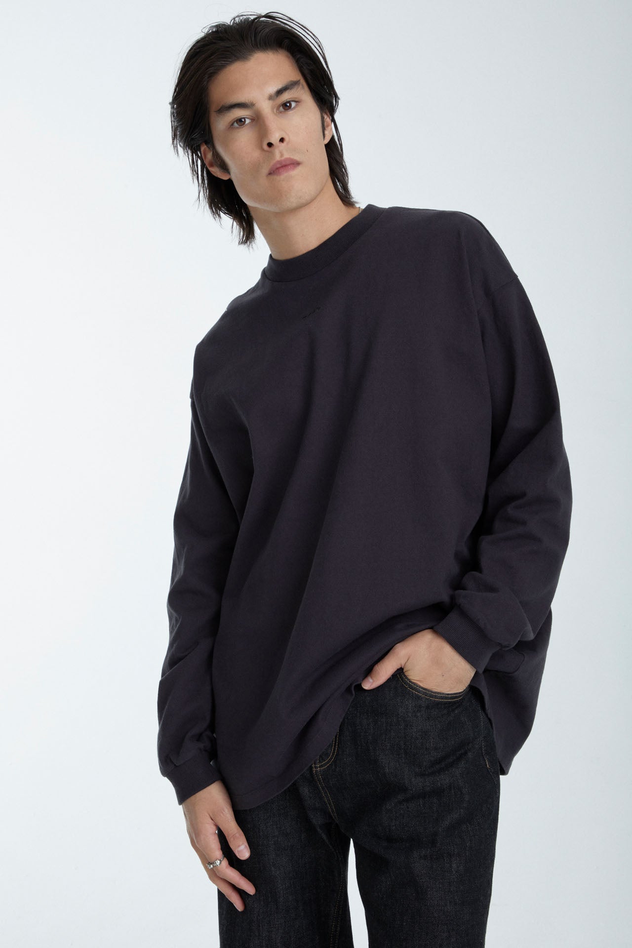 Unisex Oversized Heavy Weight Cotton Long Sleeve Tee Charcoal