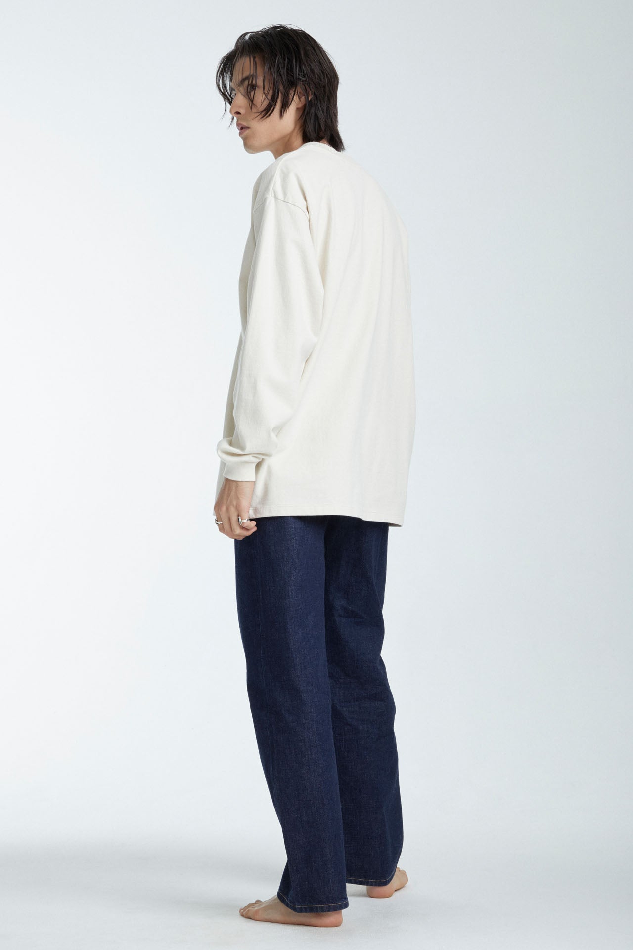 Unisex Oversized Heavy Weight Cotton Long Sleeve Tee Ecru