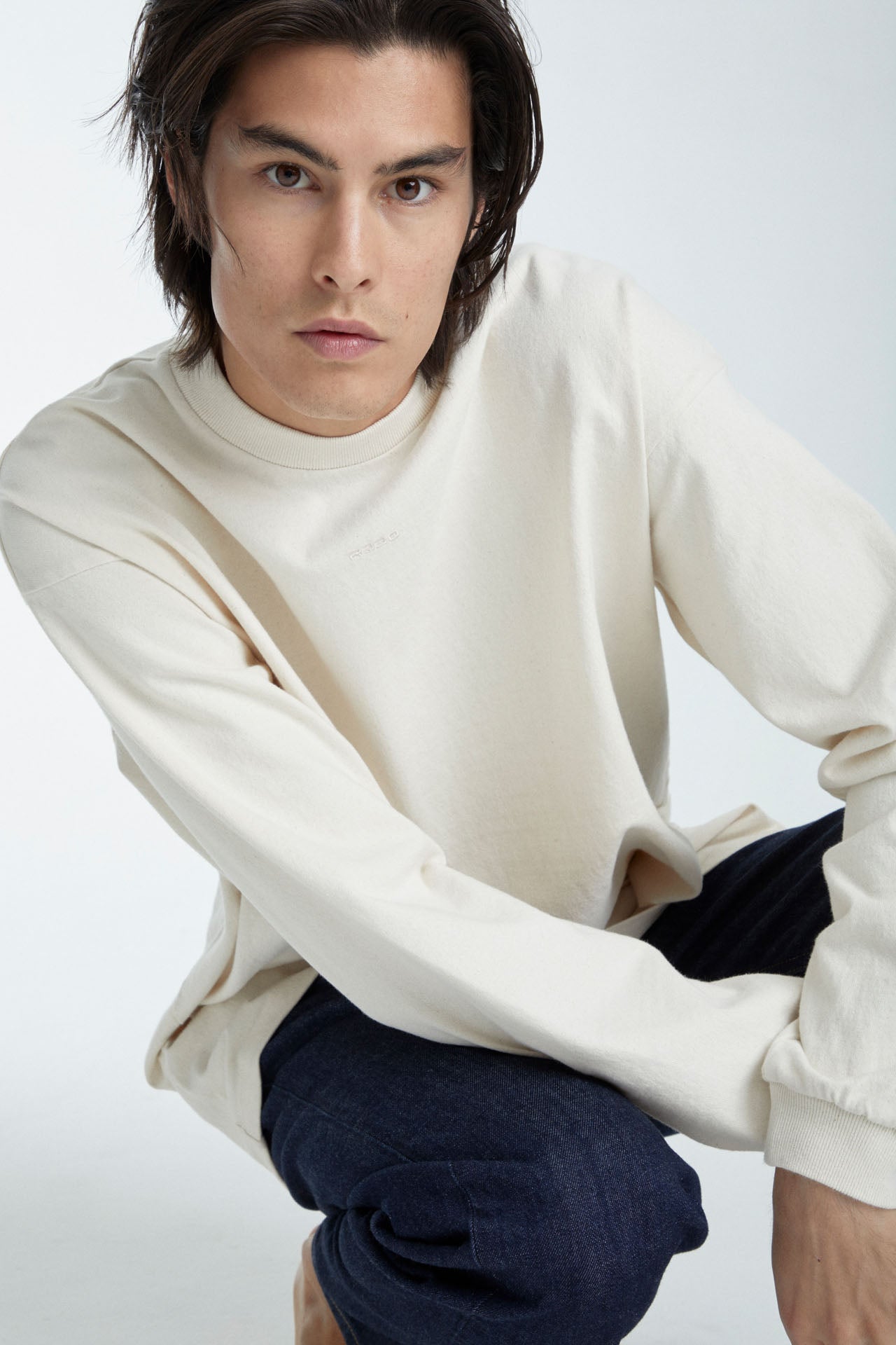 Unisex Oversized Heavy Weight Cotton Long Sleeve Tee Ecru