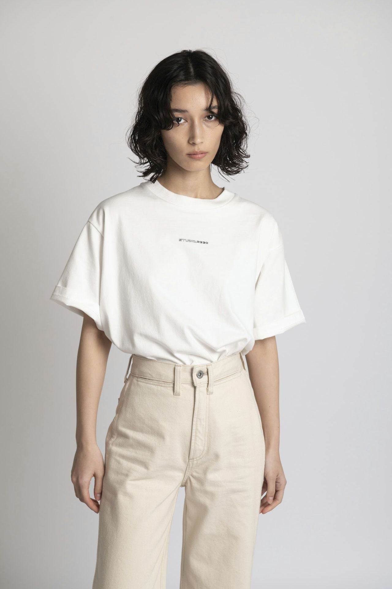 Logo Boxed Tee - White model front