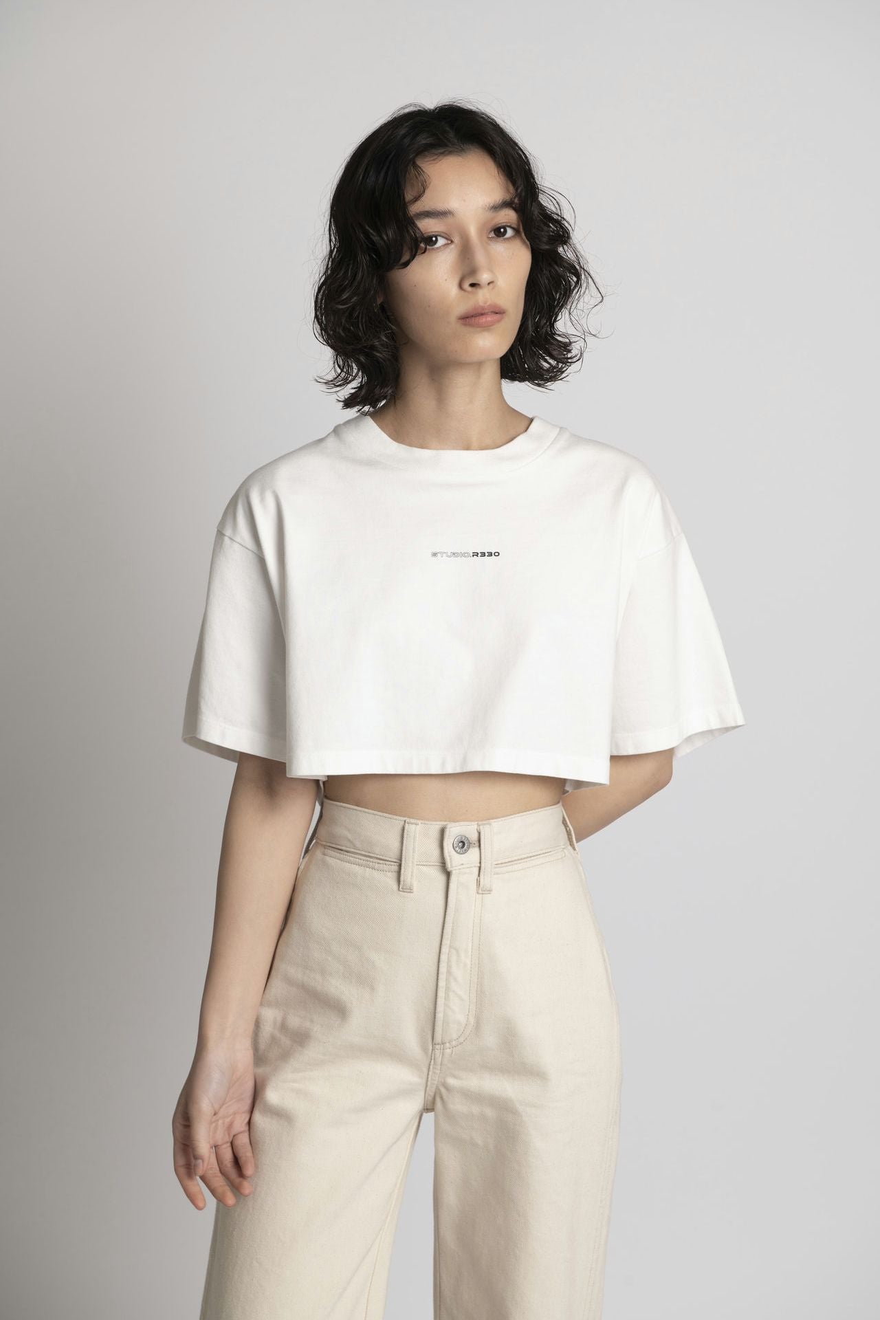 Logo Cropped Tee - White model front
