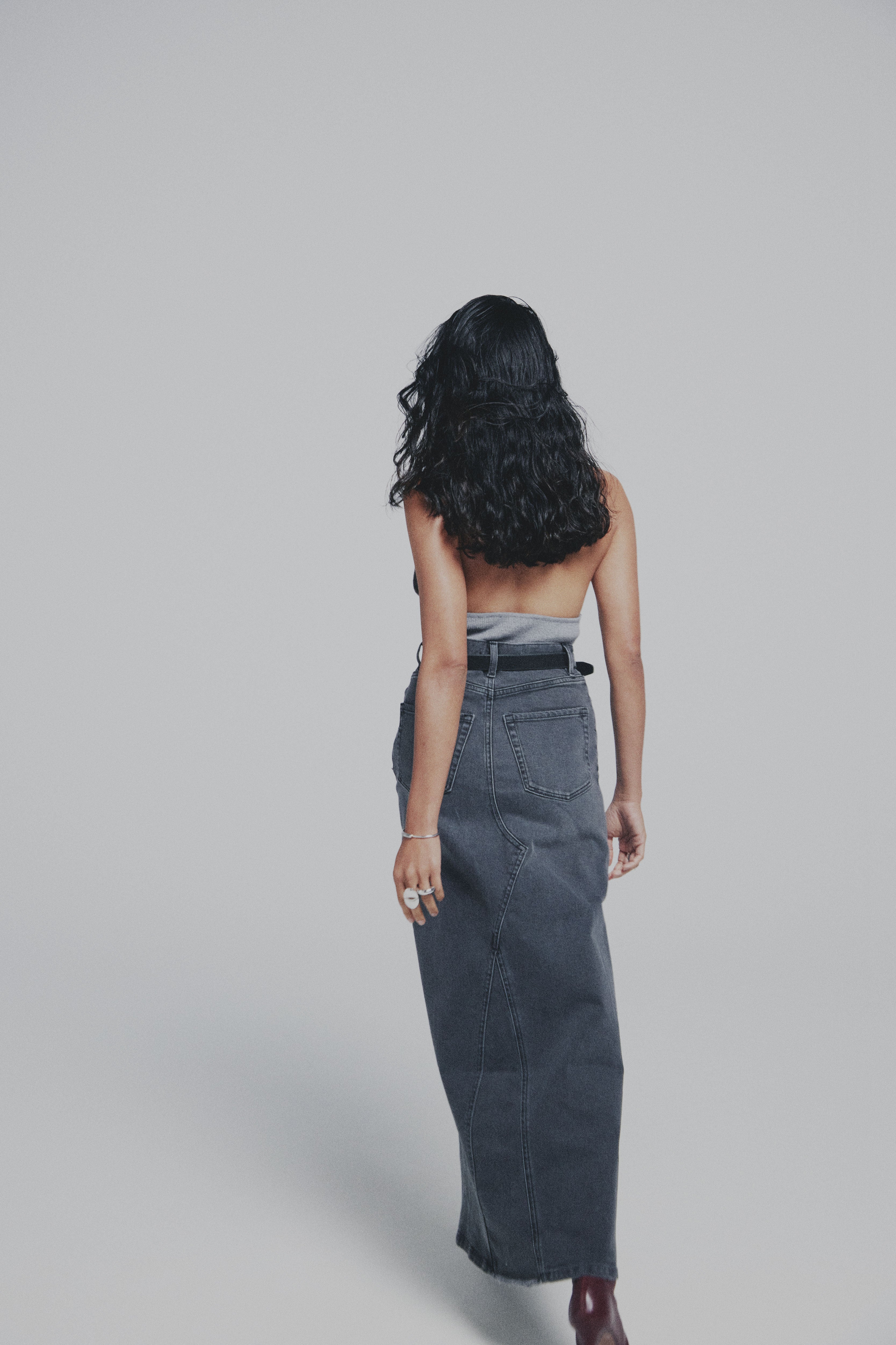 STRETCH DENIM MAXI SKIRT CHARCOAL