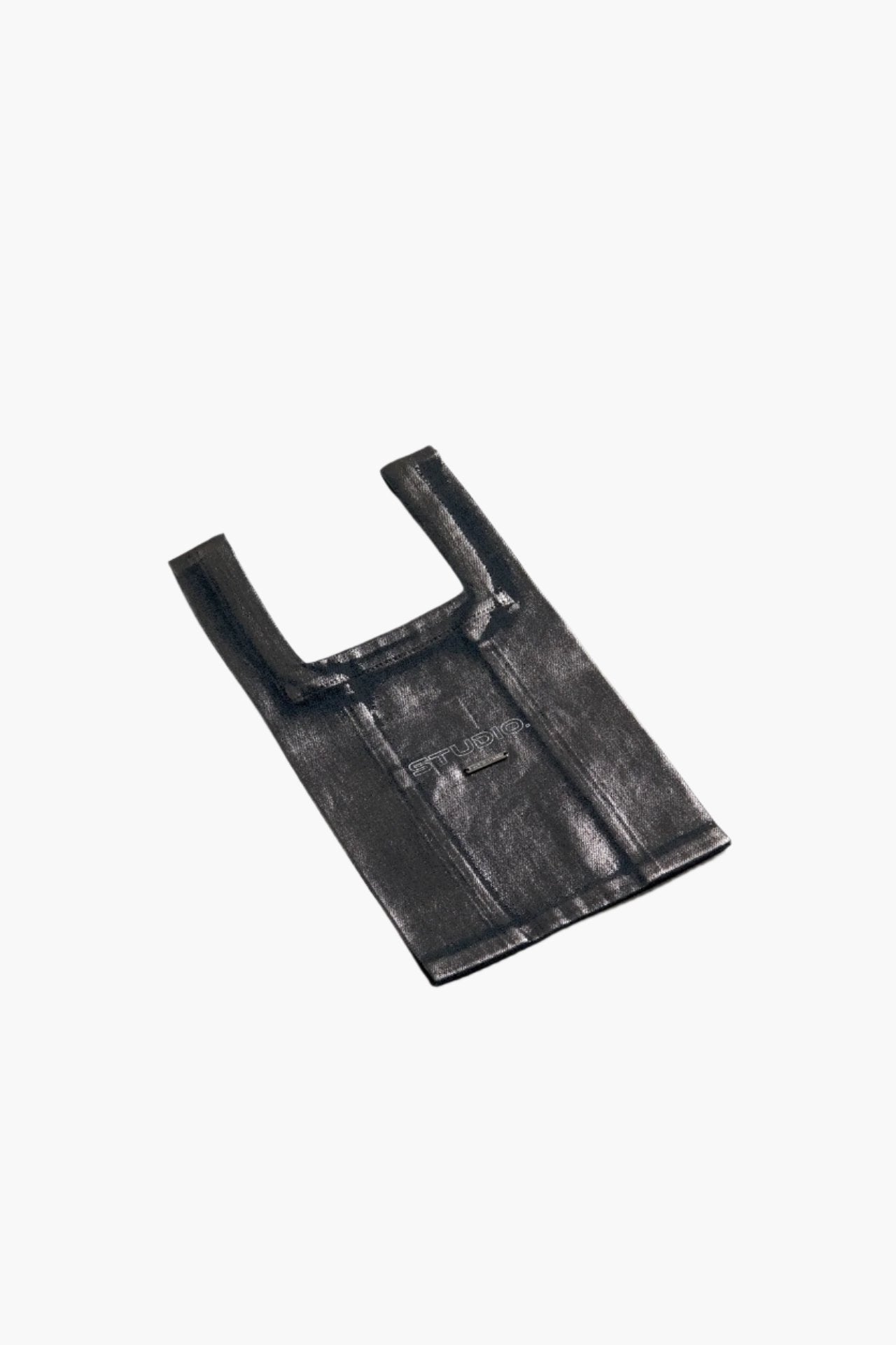 COATED DENIM MARCHE BAG SMALL METALLIC BLUE