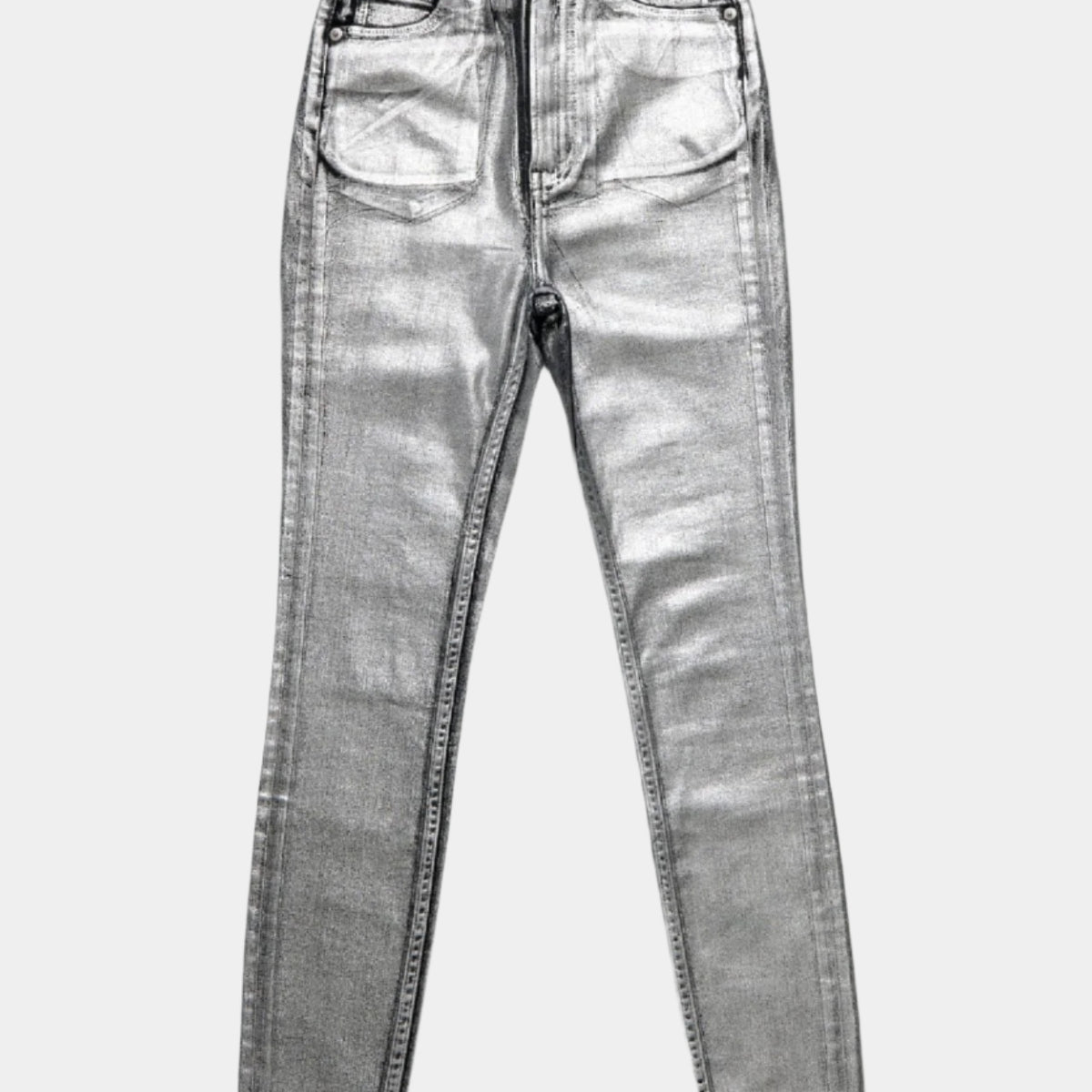 Coated High Rise Skinny in Metallic Black