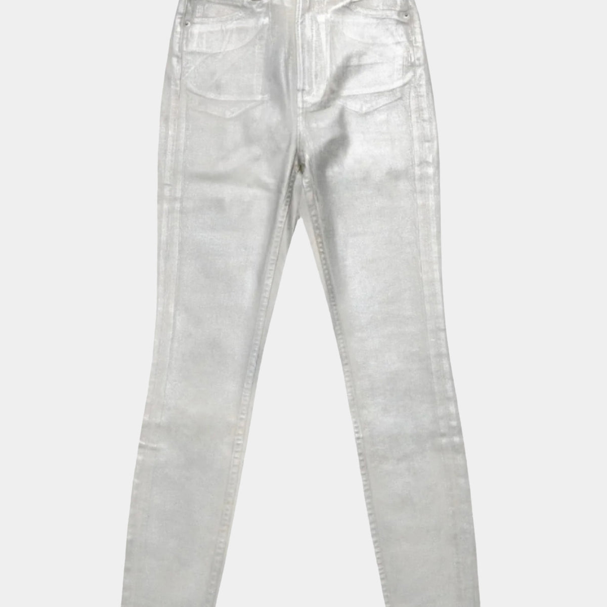 Coated High Rise Skinny Jean in Metallic White