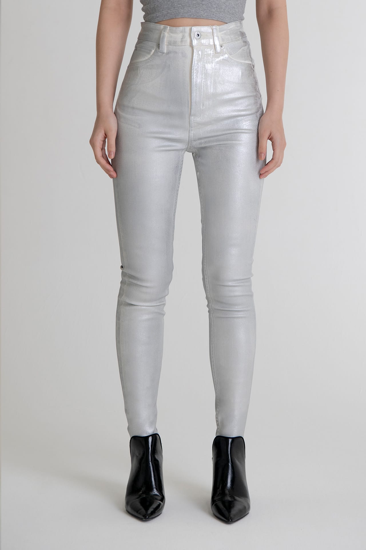 Coated High Rise Skinny - White half front