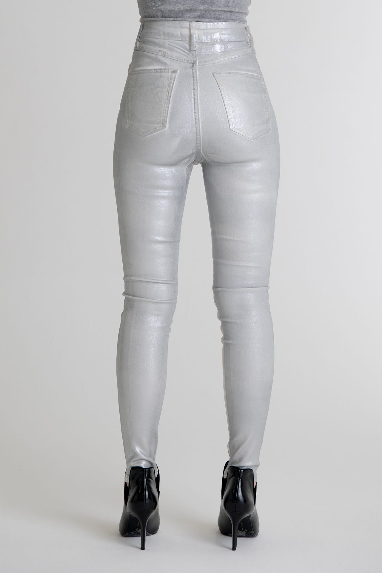 Coated High Rise Skinny - White Model full back