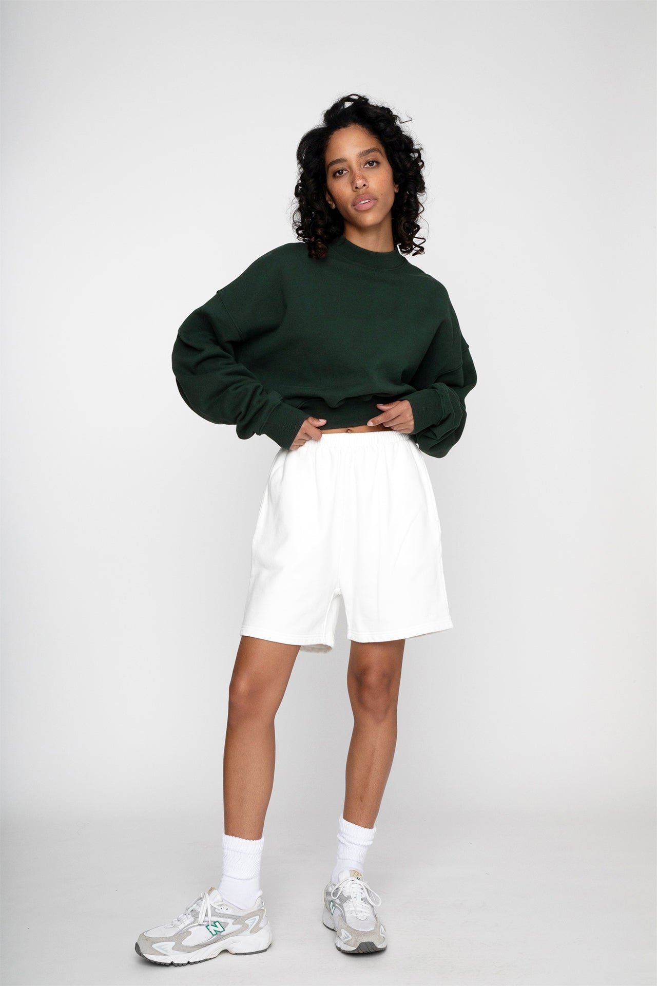 Cropped Mock Neck Crew Sweat