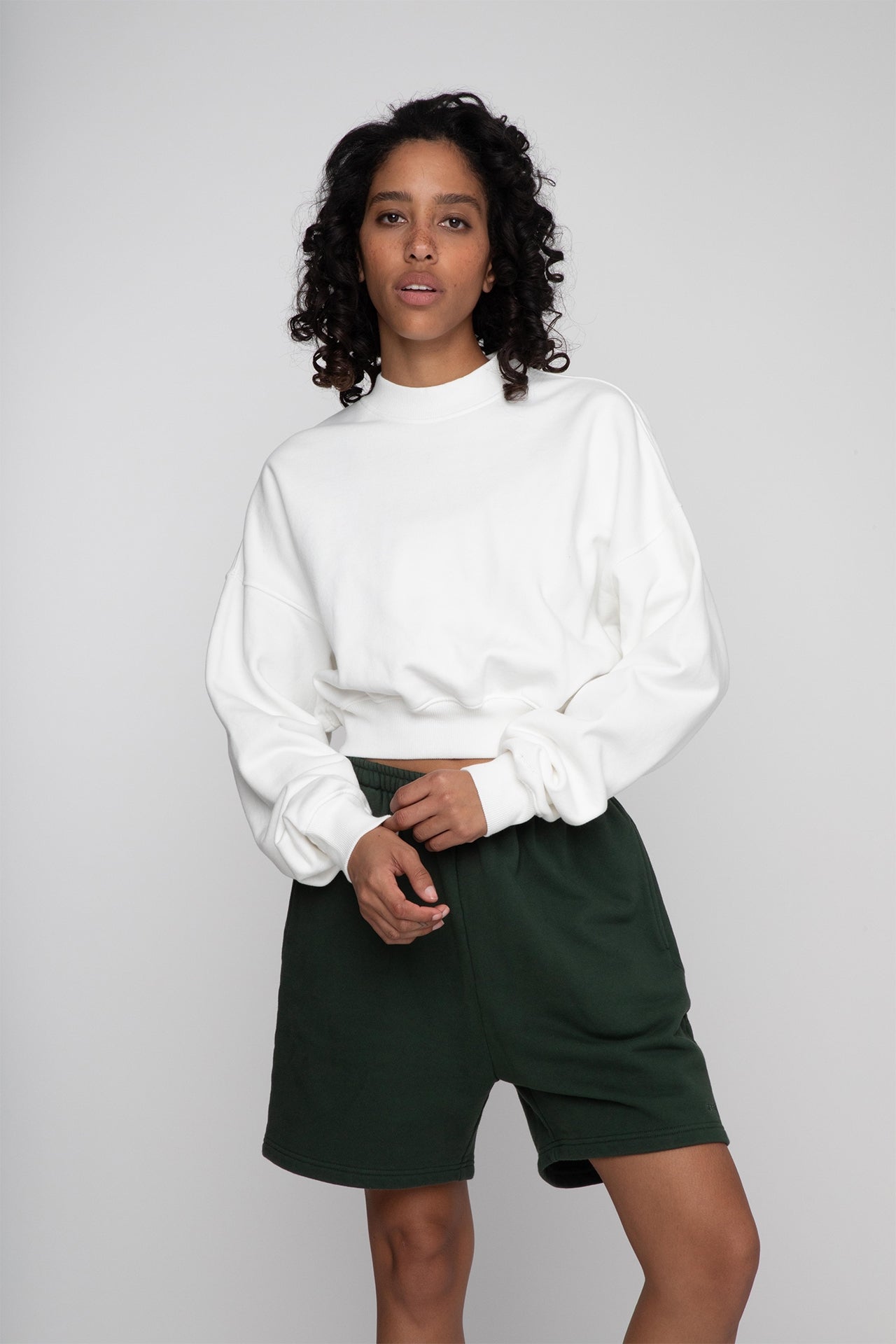 Cropped Mock Neck Crew Sweat