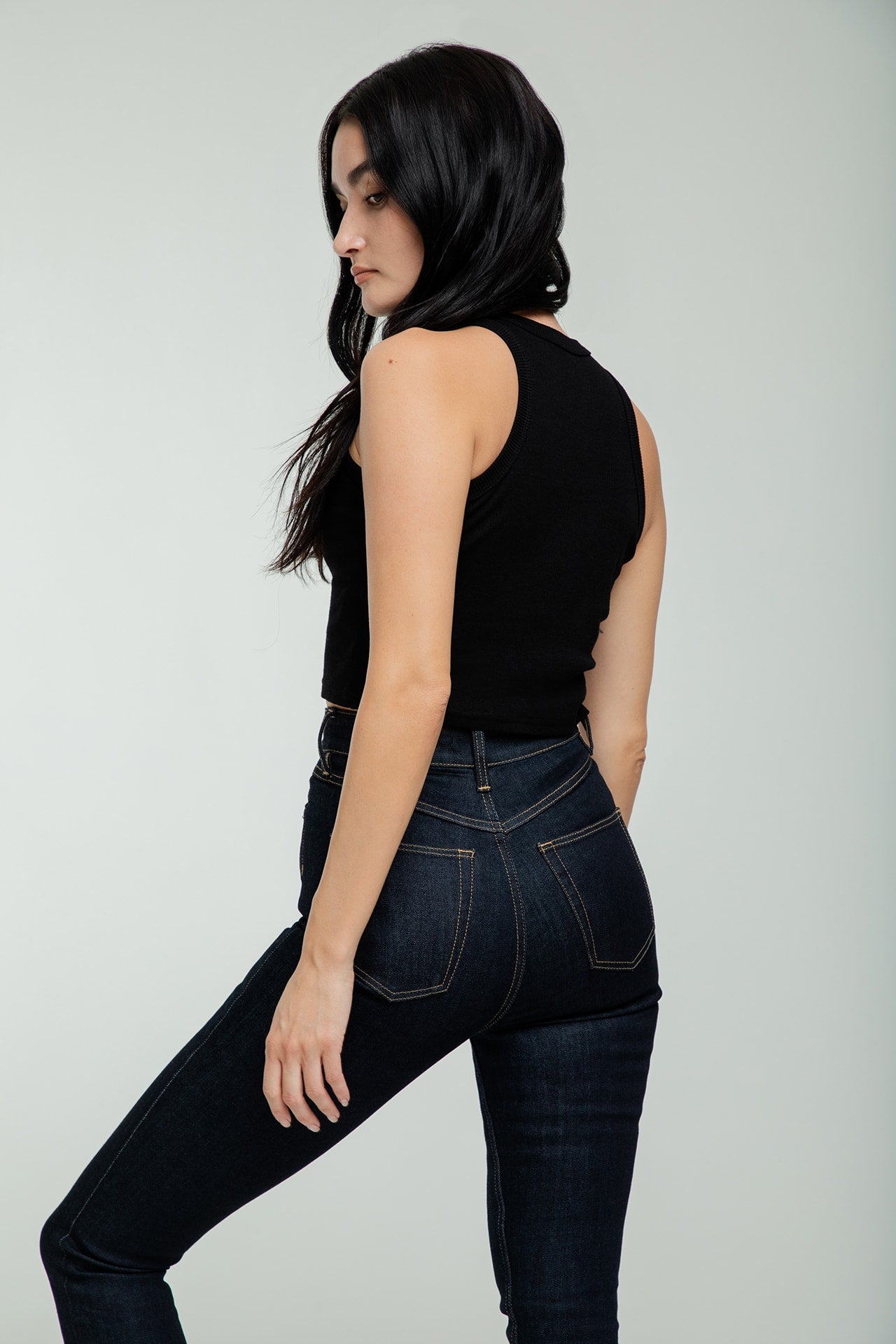 High Rise Skinny - Dark Navy model back half