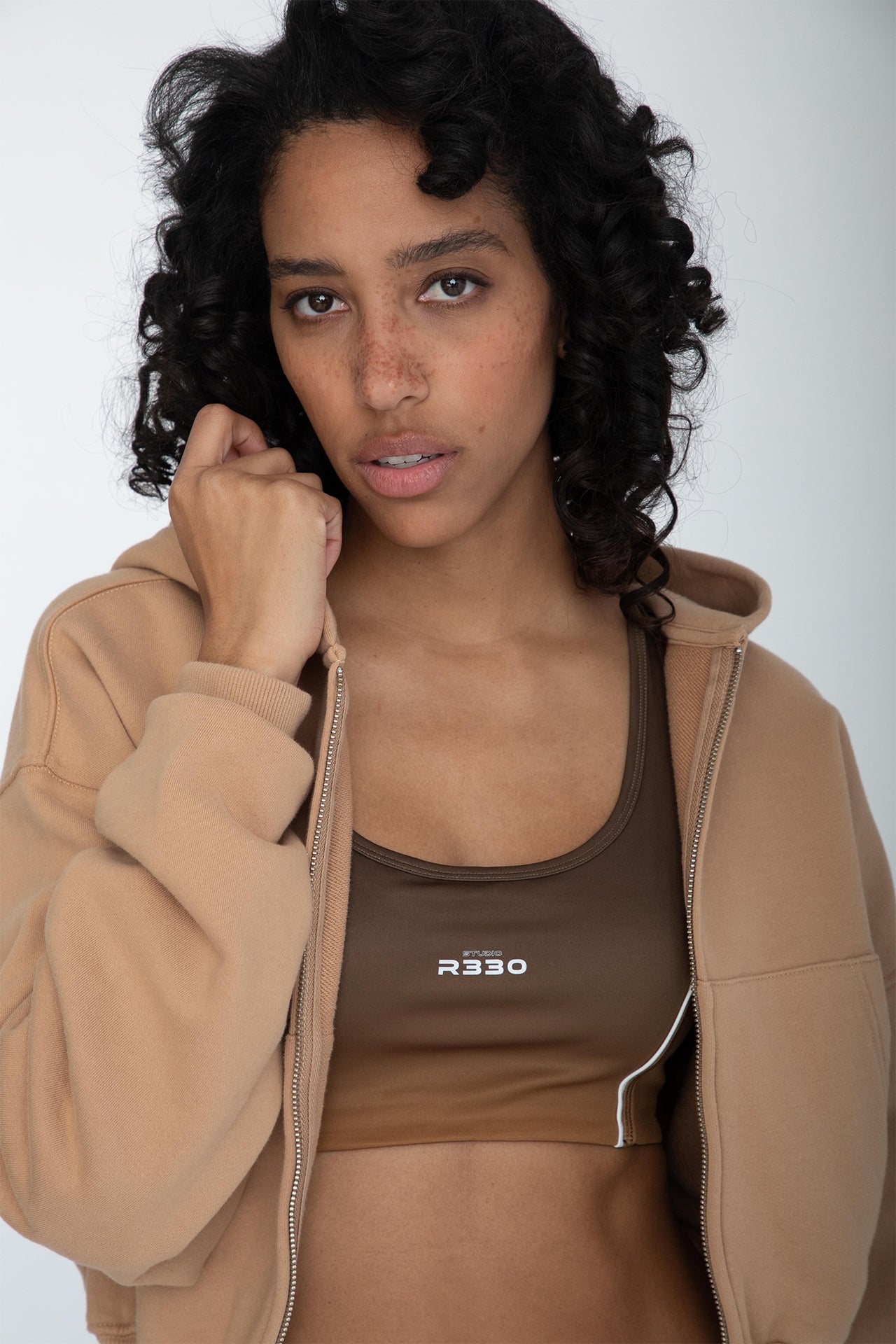 Cropped Zip Hoodie - Model front