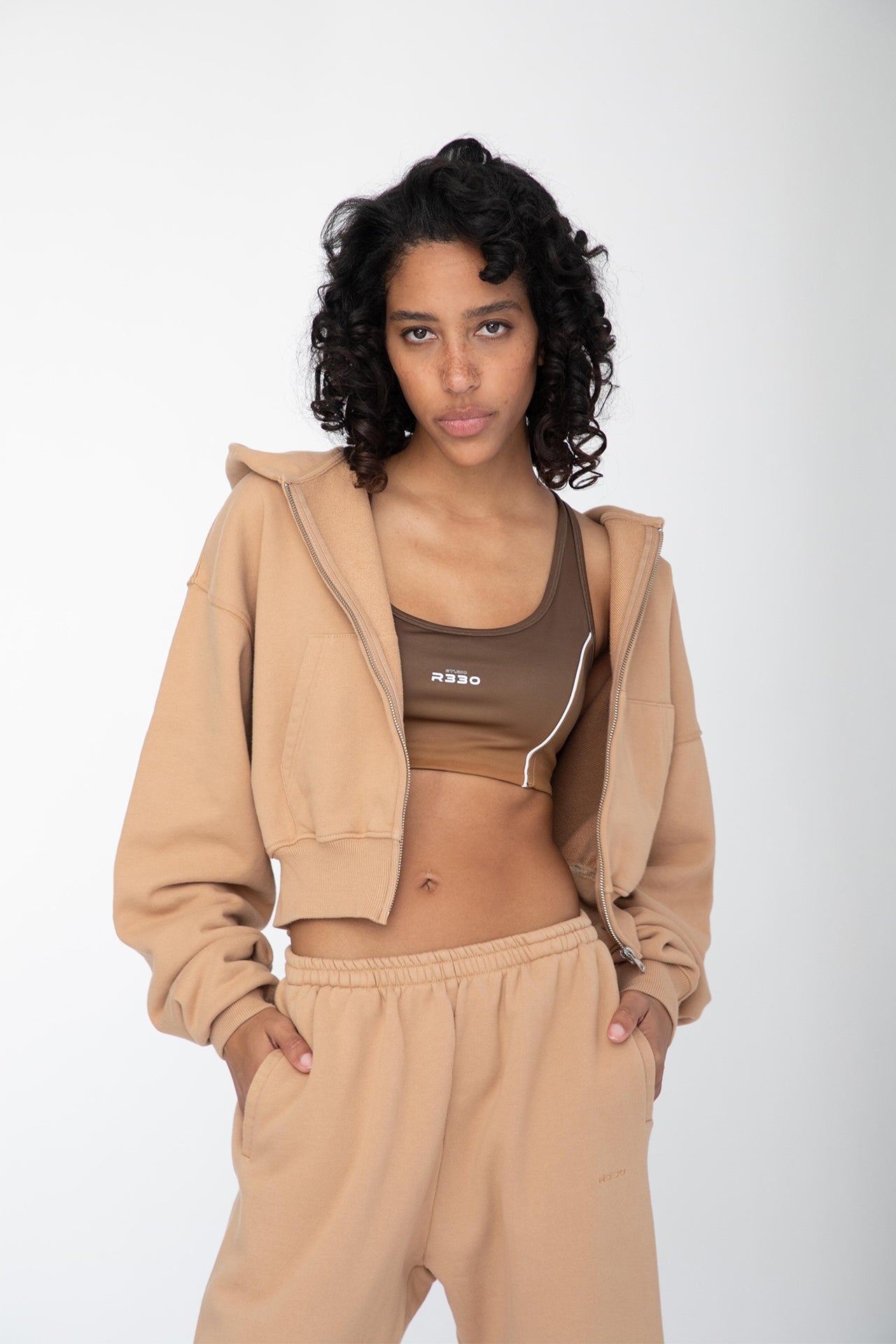 Cropped Zip Hoodie - Model half front