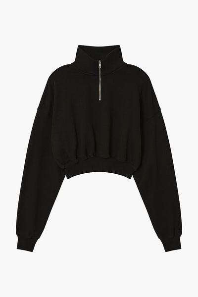 Cropped Half Zip Sweat in Black