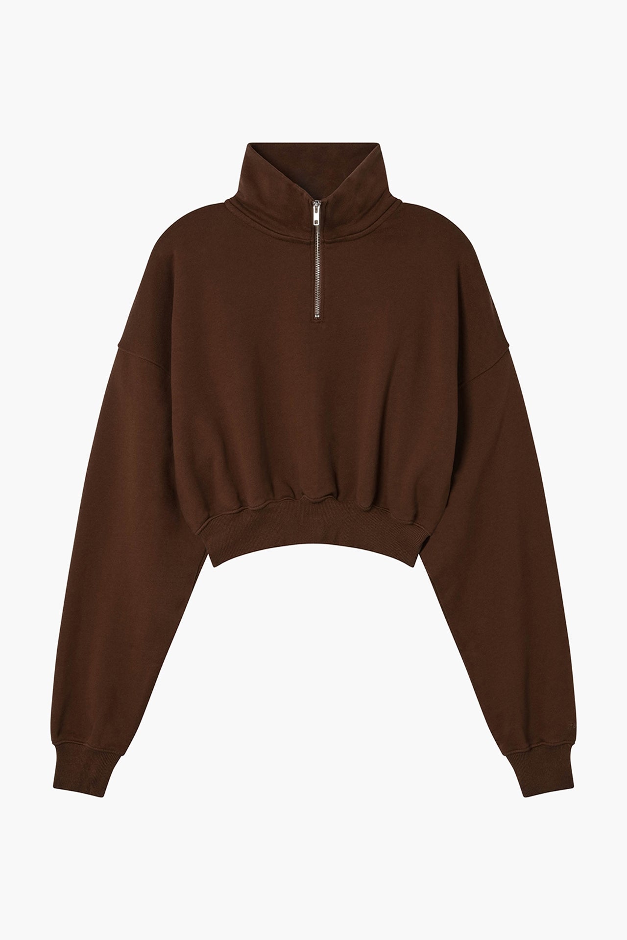 Cropped Half Zip Sweat - Brown