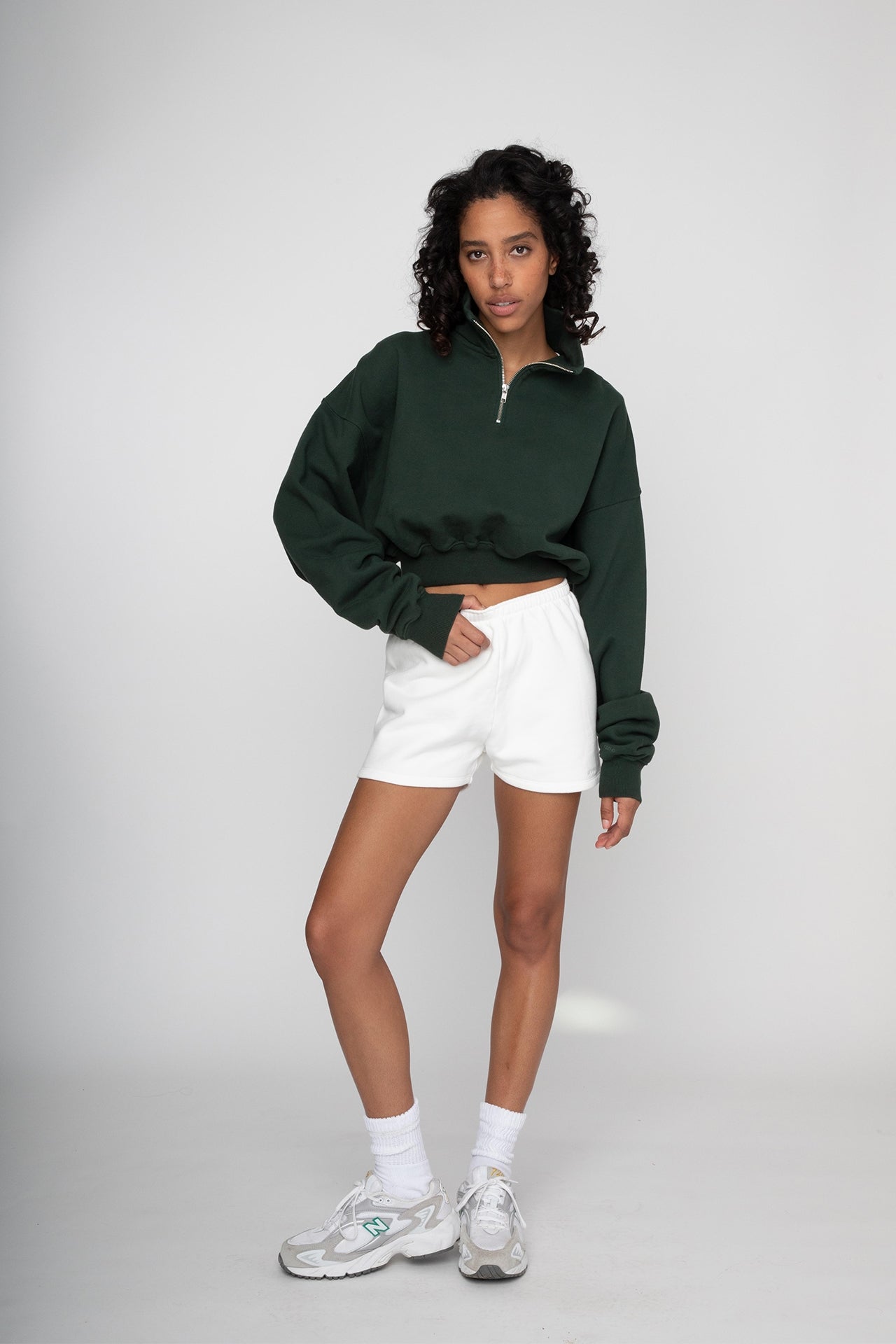 Cropped Half Zip Sweat - Green model full front