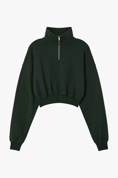 Cropped Half Zip Sweat in Green