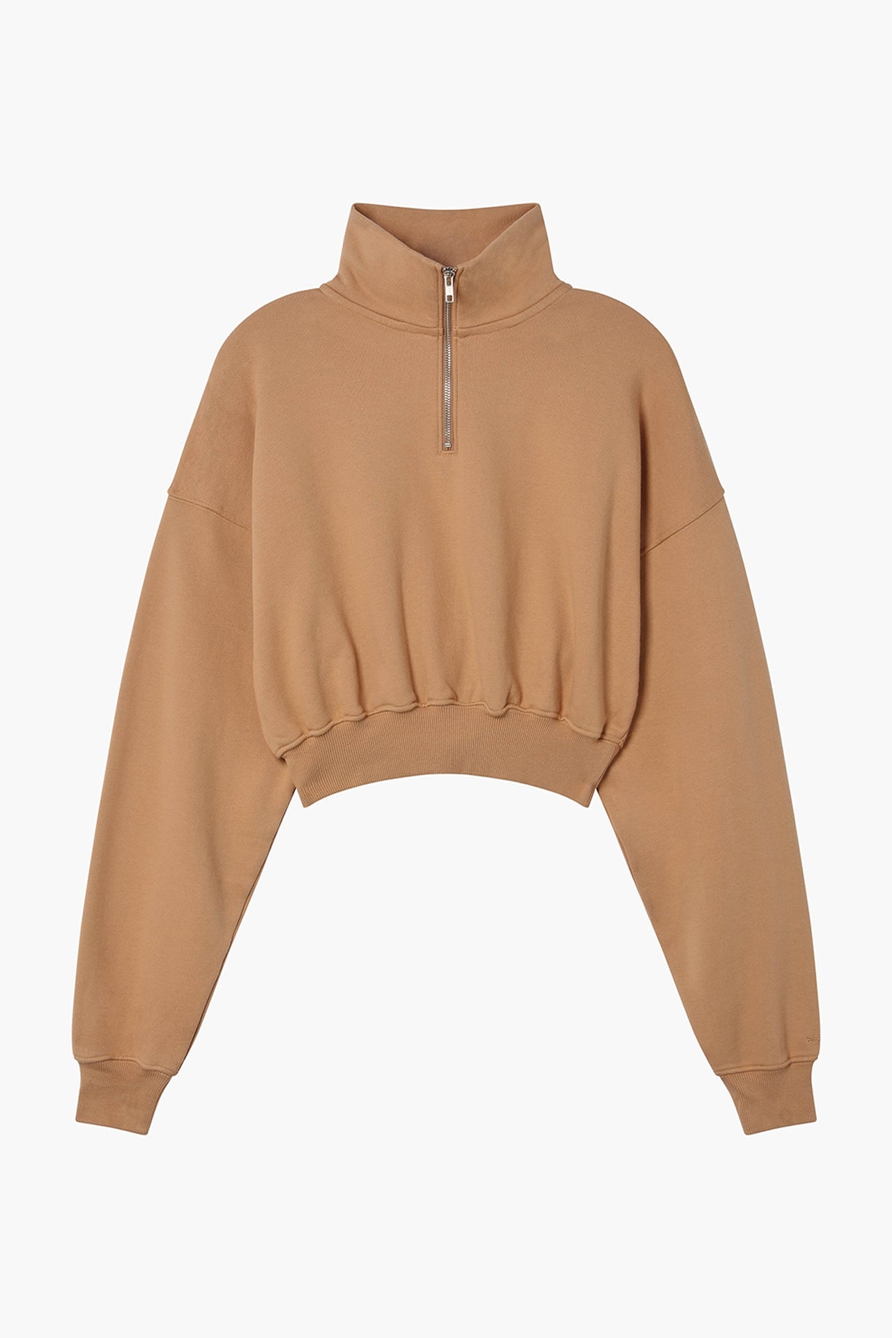 Cropped Half Zip Sweat - Light Brown