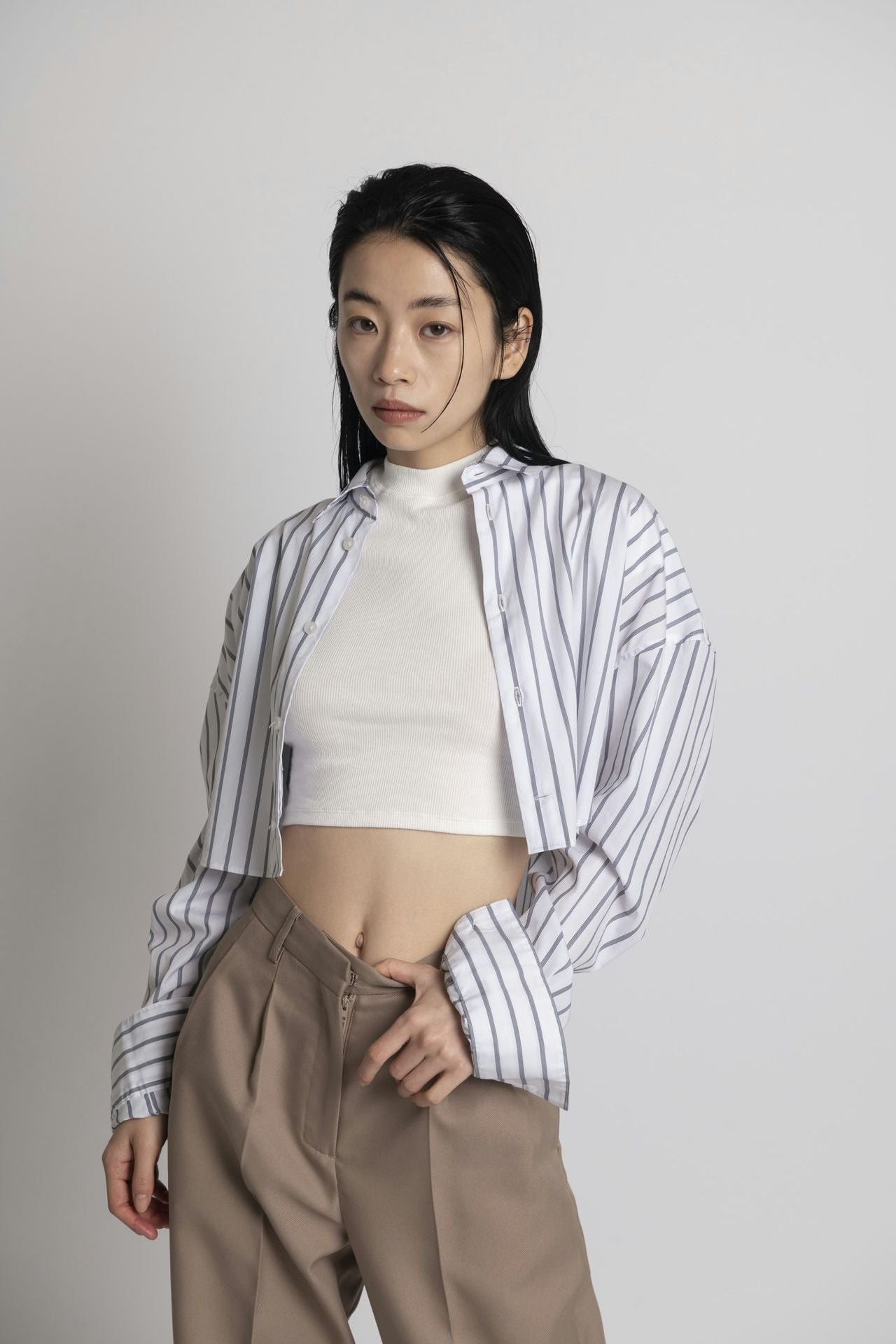 Cropped Shirt White Stripe