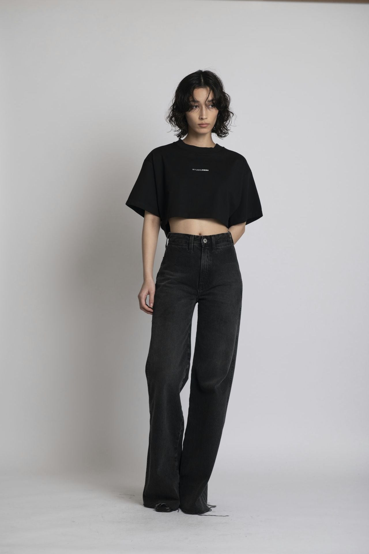 Logo Cropped Tee - Black model front 1