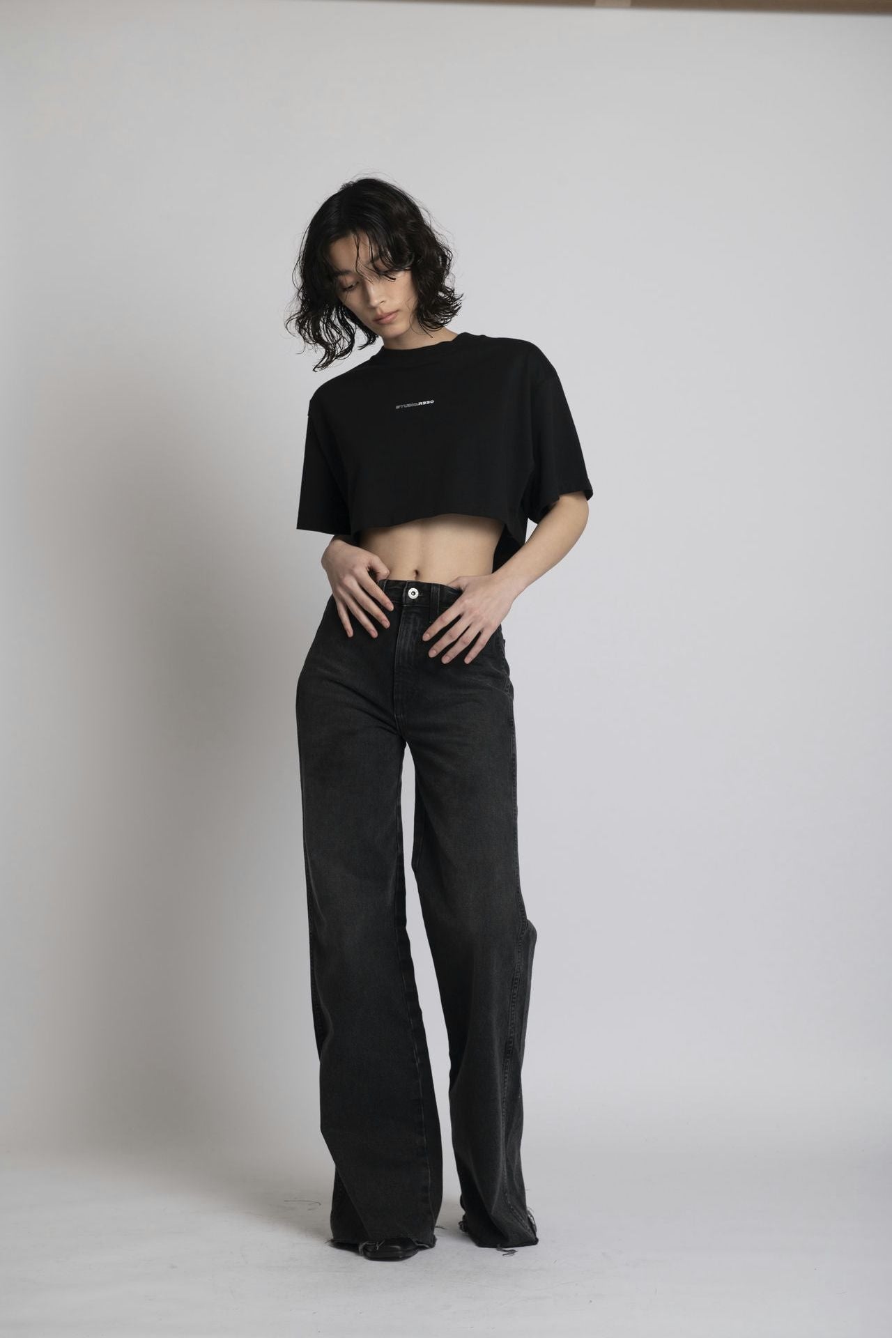 Logo Cropped Tee - Black model front 1